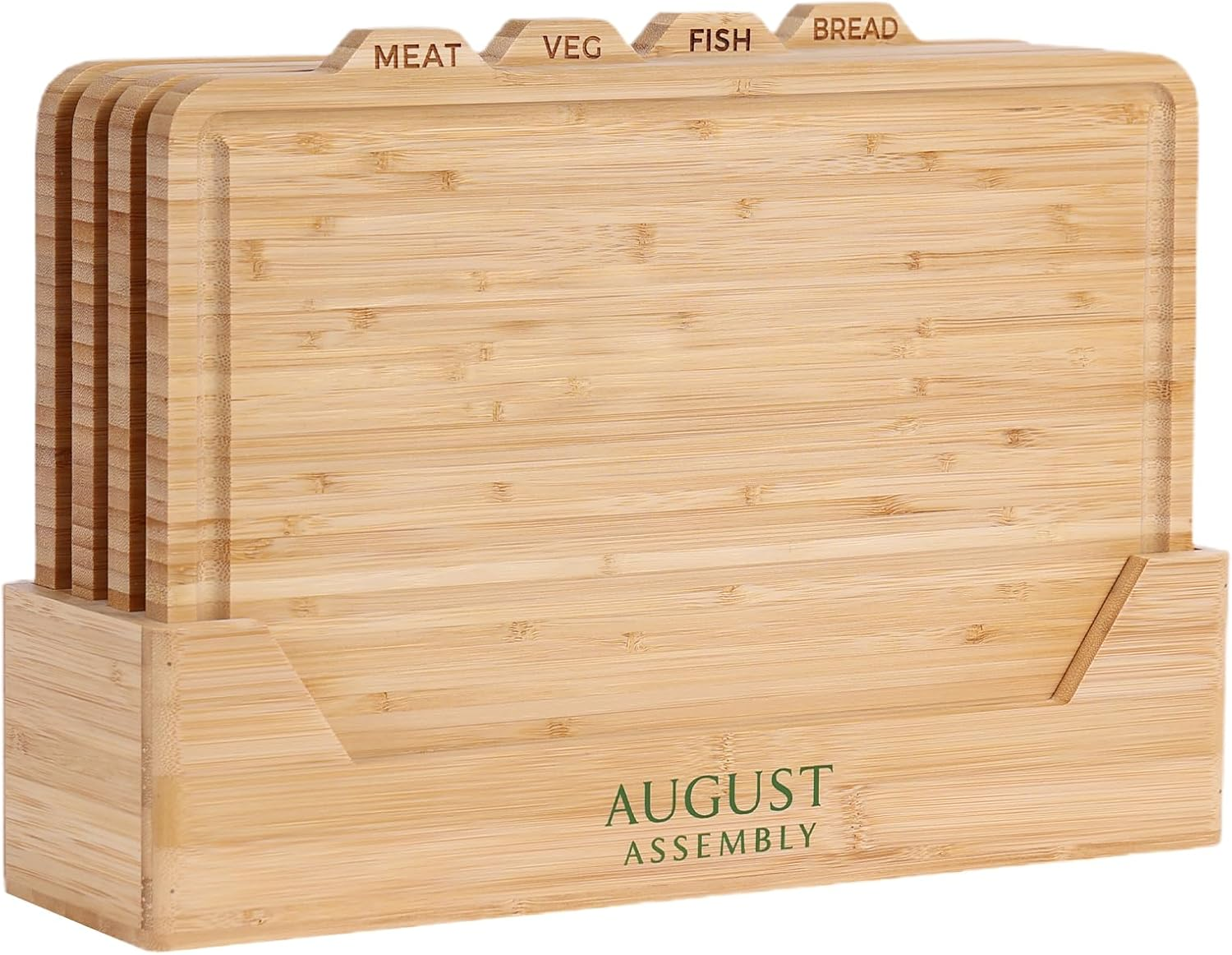 August Assembly Premium Bamboo Chopping Board Set &ndash; 4 Extra Large Cutting Boards with Juice Grooves, Stand & Thicker Boards | 36&times;26&times;1.5Cm image number 1