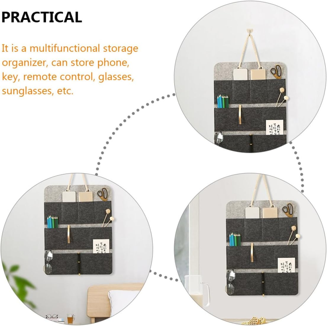 BESPORTBLE Multifunctional Hanging Organizer Bag with Multiple Pockets Portable Wall and Door Storage for Closet Bedroom Bathroom Easy Install Large Felt Holder for Phone Keys Remote Control image number 1