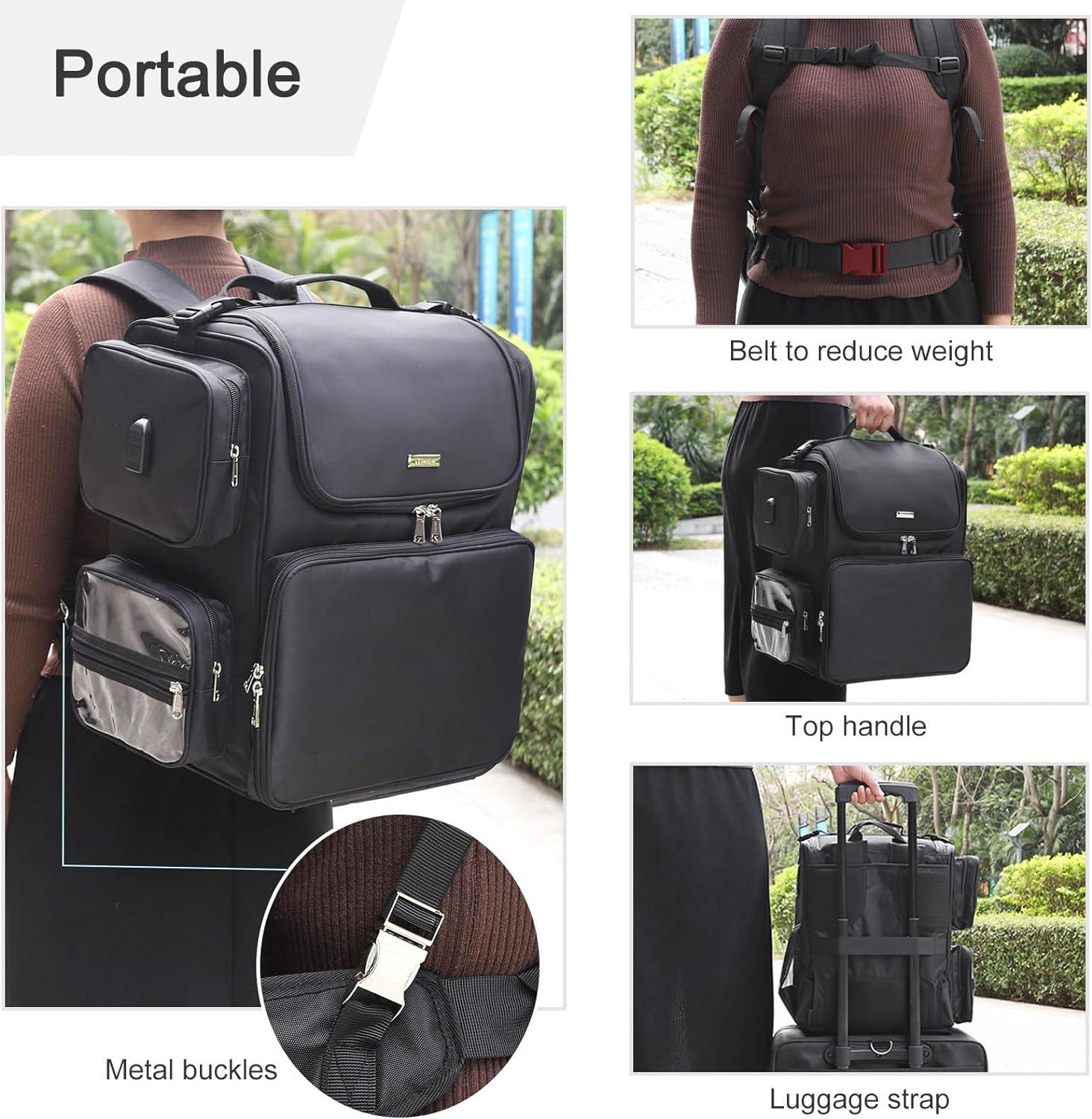 Hair Tools Travel Bag Hair Stylist Backpack Hairdresser Cosmetology Bag, Heat Insulation Full Layer for Curling Iron, Hair Straightener, Travel Accessories Train Case Barber Organizer image number 1