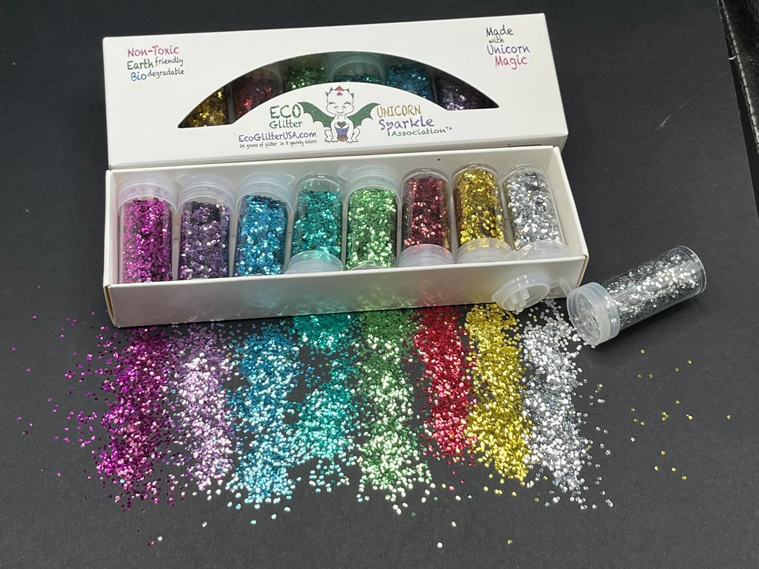 Unicorn Sparkle Association Non-Toxic Biodegradable Glitter, Set of 8 Colors, 24 Grams image number 4