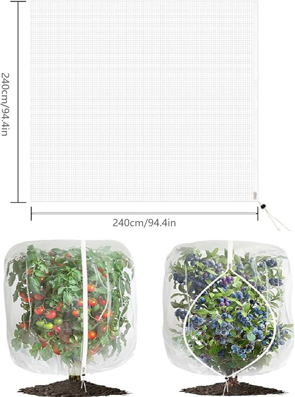Hysgscwd 7.9 X 7.9 Ft Large Fruits Tree Netting Bags, Garden Plant Netting Cover with Zipper and Drawstring, Bird Plant Barrier, Flower Blueberry Bushes Mesh Screen for Preventing Deer Squirrel Cicada image number 4