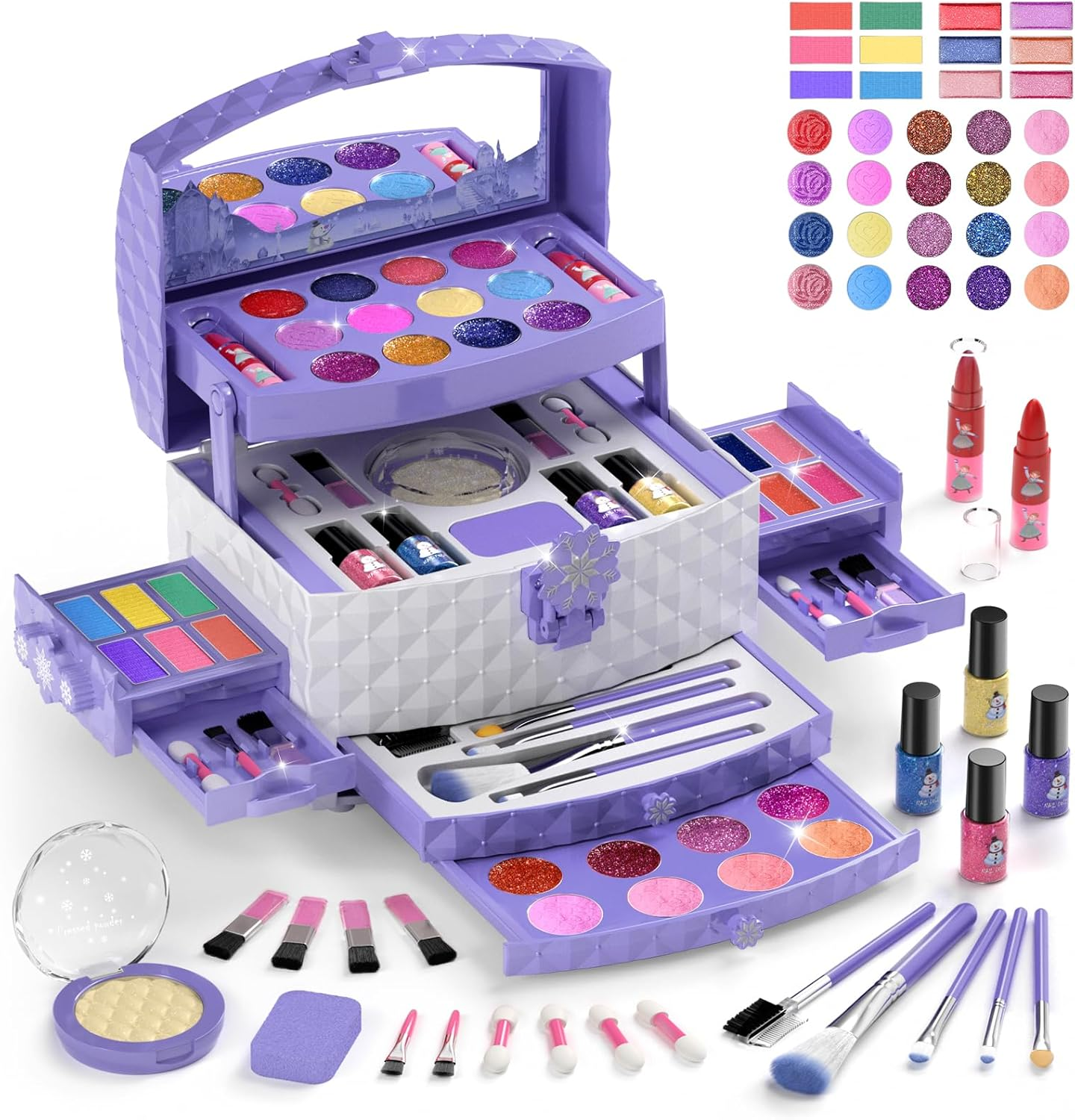 PERRYHOME Kids Makeup Set for Girl 56 Pcs Washable Real Cosmetic, Safe & Non-Toxic Frozen Toys Toddler Makeup Kit, Frozen Princess Dress up Game Christmas & Birthday Girl 3-12