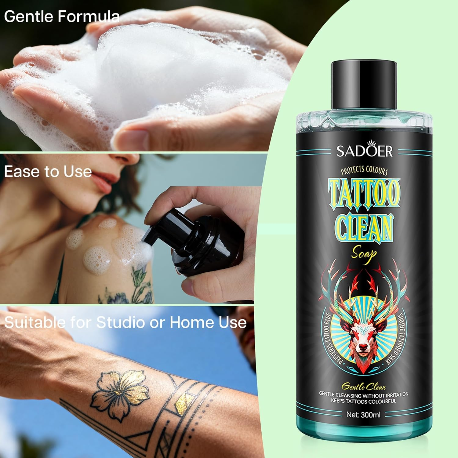 TINYLENS Green Soap Tattoo &ndash; Ultra-Concentrated Tattoo Soap 10Oz with Foaming Bottle, 1:10 Dilution for Artists, Aftercare & Equipment image number 4