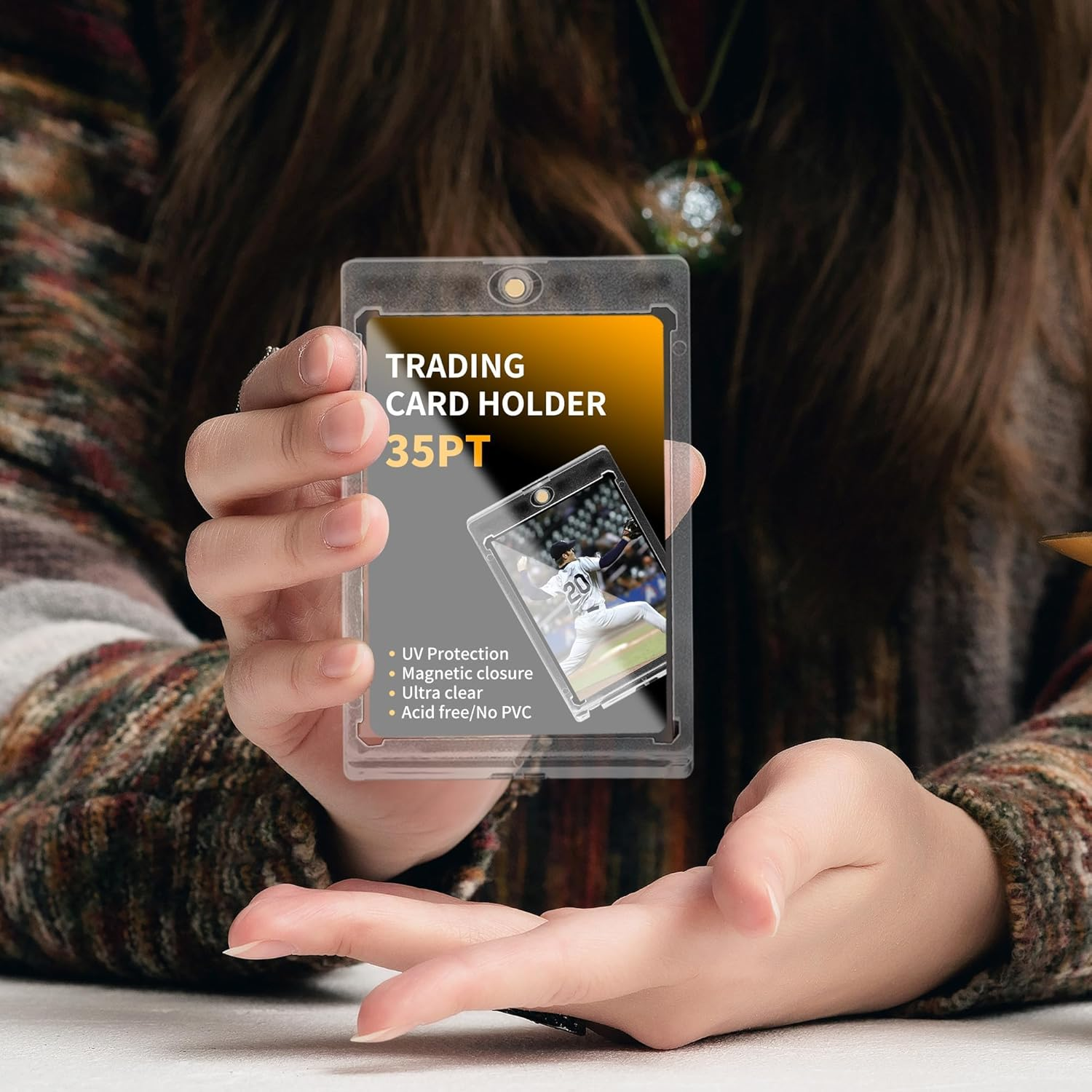 10Ct Magnetic Card Holder, 35Pt One Card Holder Touch for Trading Cards, U-V Protection Magnetic Card Case for Baseball Cards, Card Protectors Hard Plastic, Display Case for Game Cards, Sports Cards