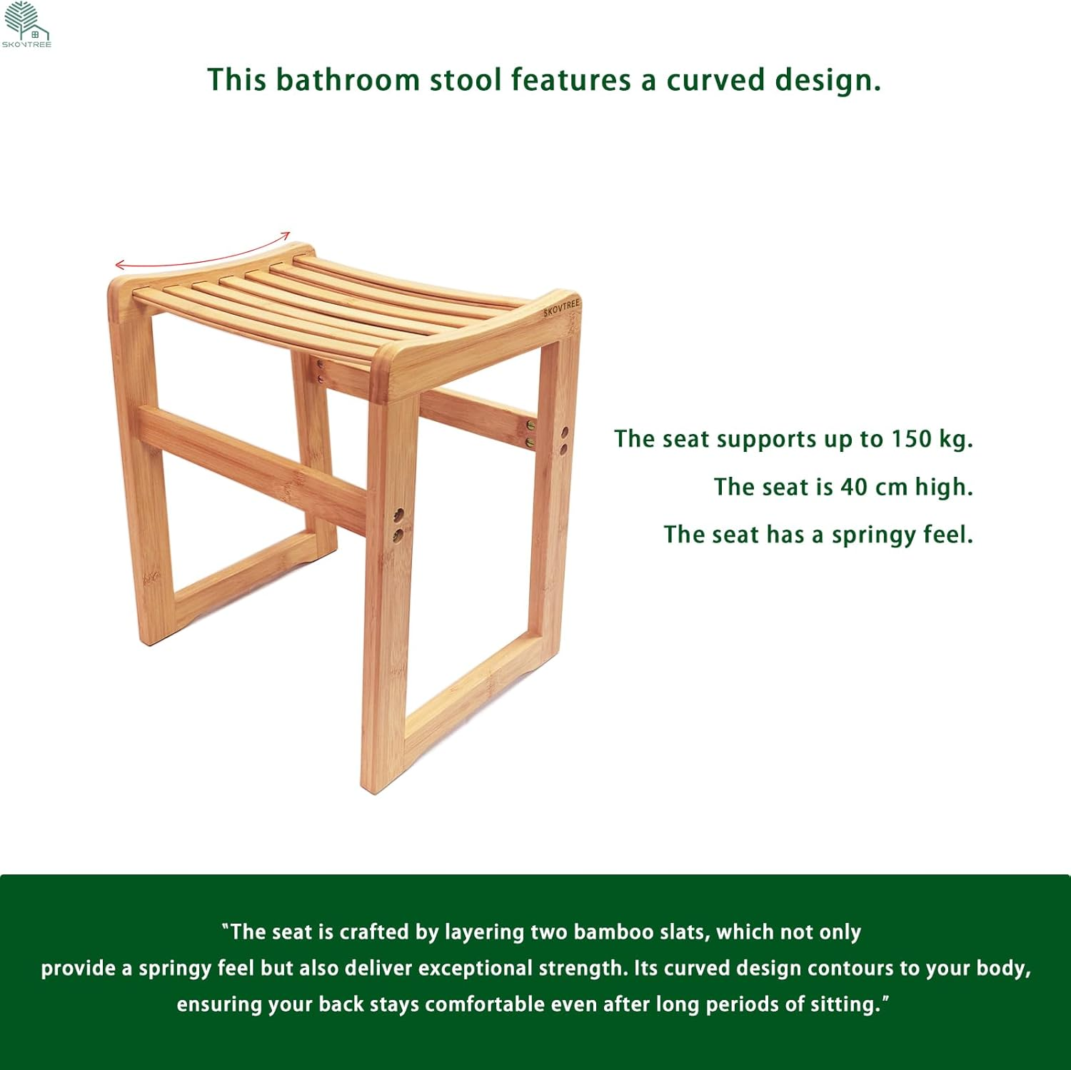 Bamboo Shower Stool with Waterproof Treatment, No Mold, Portable Shower Chair with Non-Slip Feet, Sturdy and Durable Wooden Stool, Rectangular Bathroom Stool. (38X30X42 Cm) image number 5