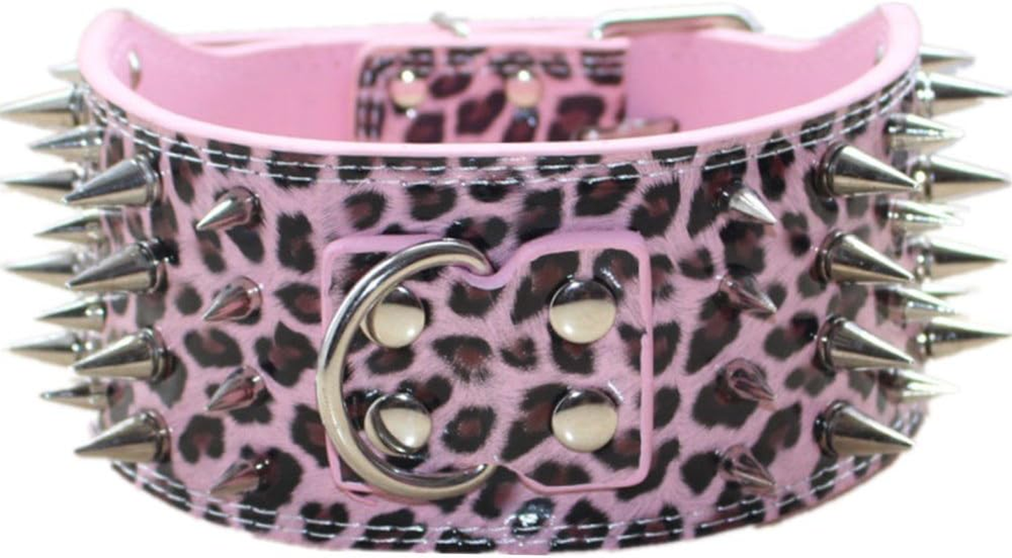 Haoyueer 3" Sharp Spiked Studded Leather Dog Collar for Training,Sports,Walking,Medium,Large,X-Large,For Pitbull,Labrador,Boxer(Black,L) image number 3