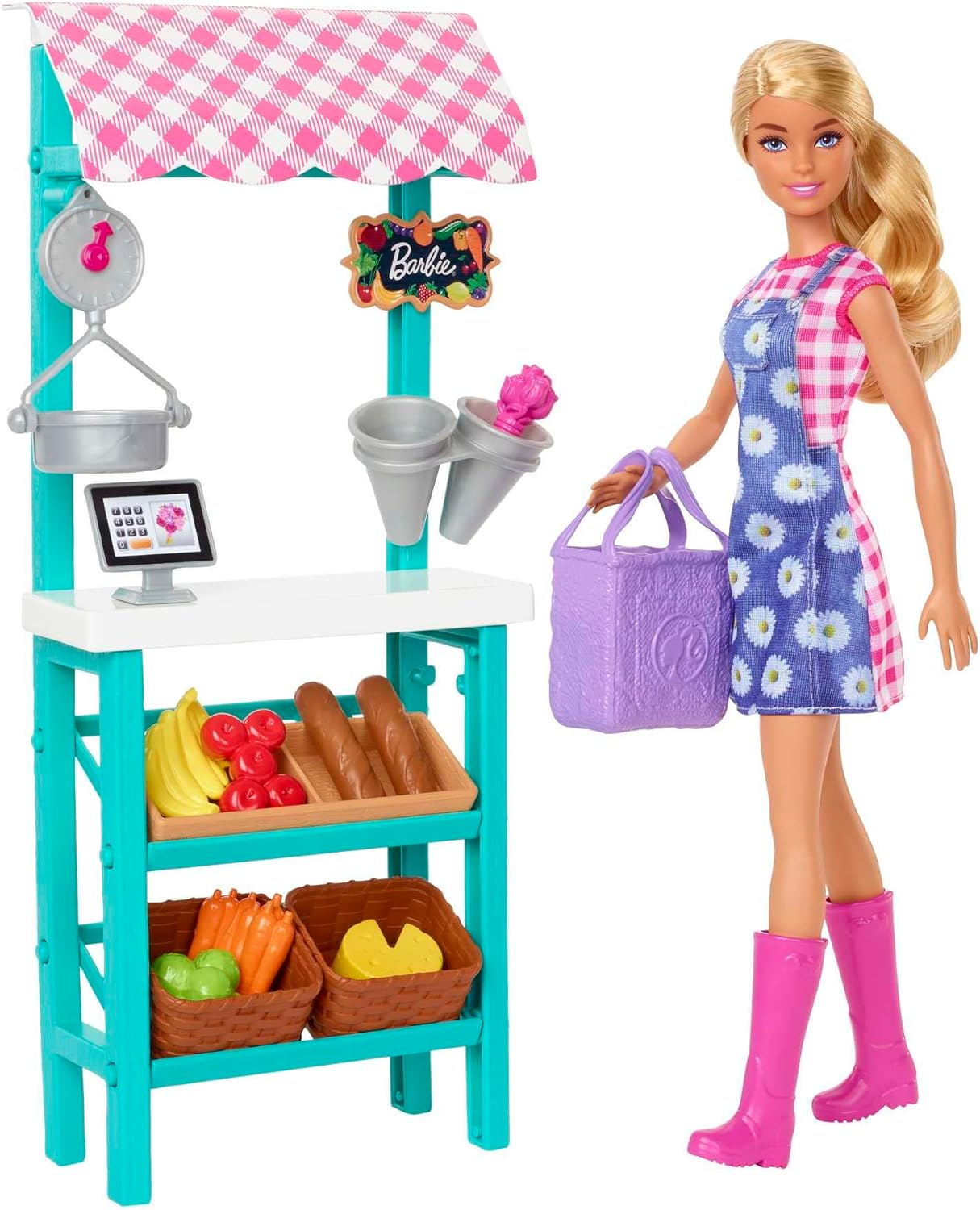 Barbie Farmers Market Playset, Barbie Doll (Blonde), Market Stand, Register, Vegetables, Bread, Cheese & Flowers, Great Gift for Ages 3 Years Old & Up image number 2