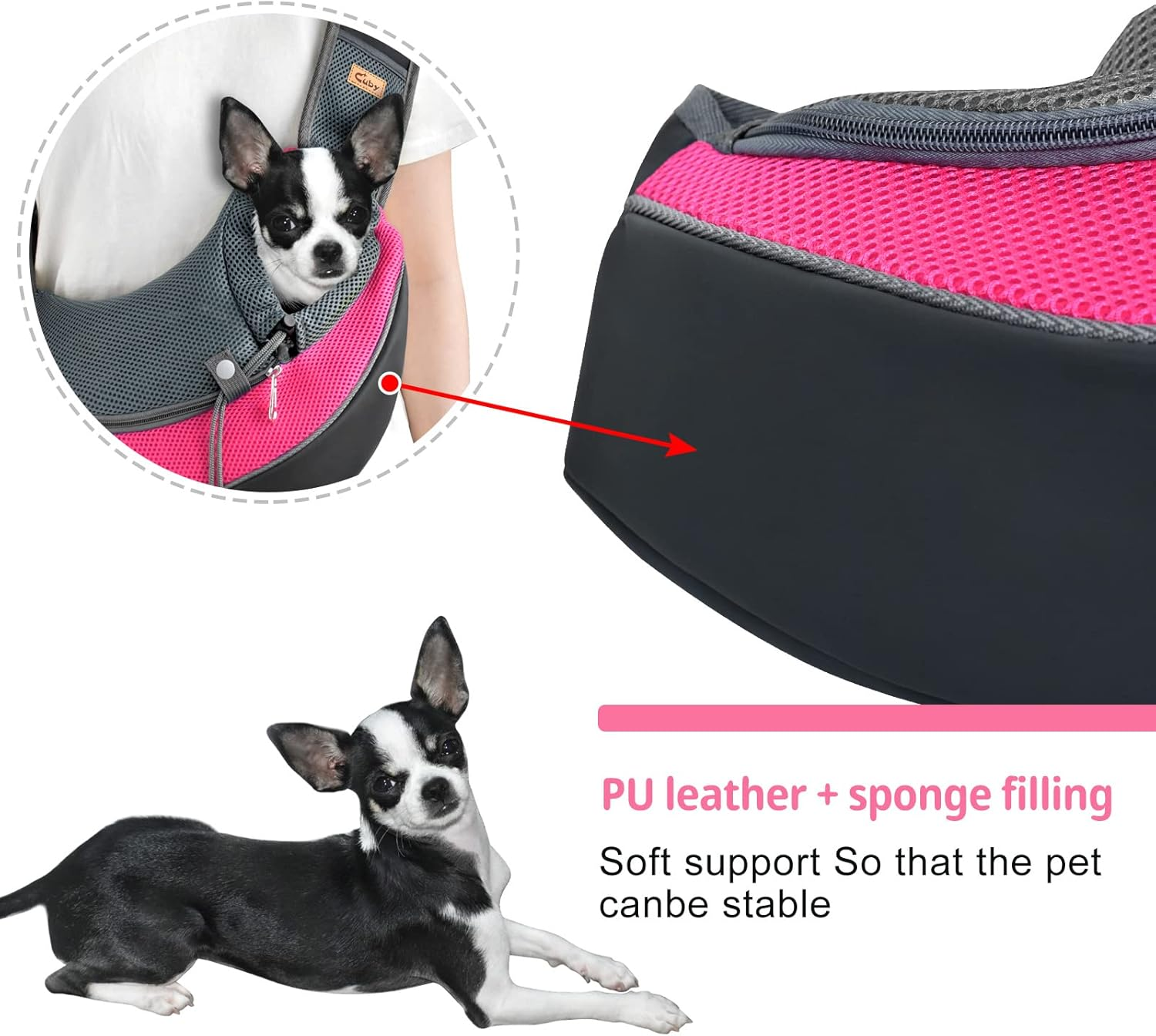 Cuby Pet Sling Carrier for Small Dogs Cats,Drawstring & Zipper & Special Security Hook Triple Designs for Pets' Securty,Breathable Mesh Travel Cat Carrier Bag with Adjustable Shoulder Strap (Pink S) image number 6