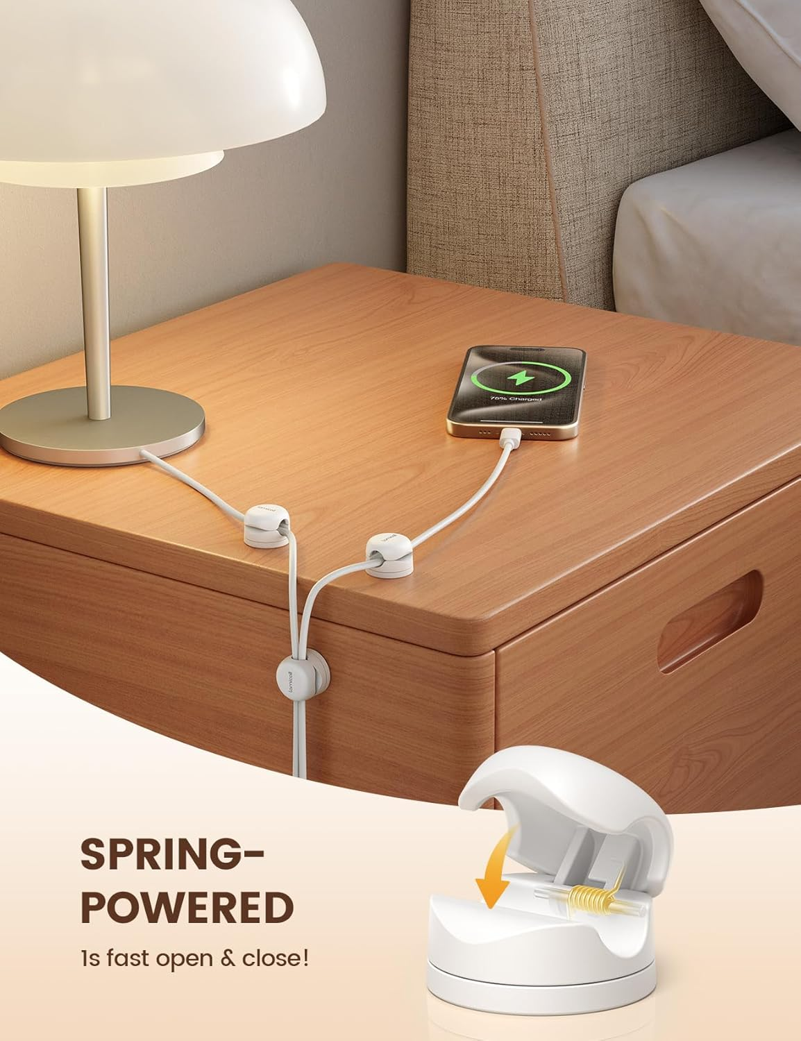 6Pack Cord Organizer, [1S Lock] Spring Cable Clips - [Upgrade Rotatable] Lamicall Cord Holder Management, Desk Phone Charger Holder, Adhesive USB Wire Organizer Keeper for Office Nightstand, White - Black image number 4