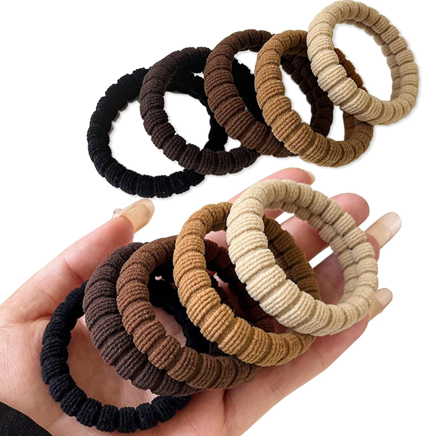 10 Pcs Hair Ties for Thick Hair No Damage, Stretchy Elastic Ponytail Holders, No Tug Hair Bands for Women image number 2