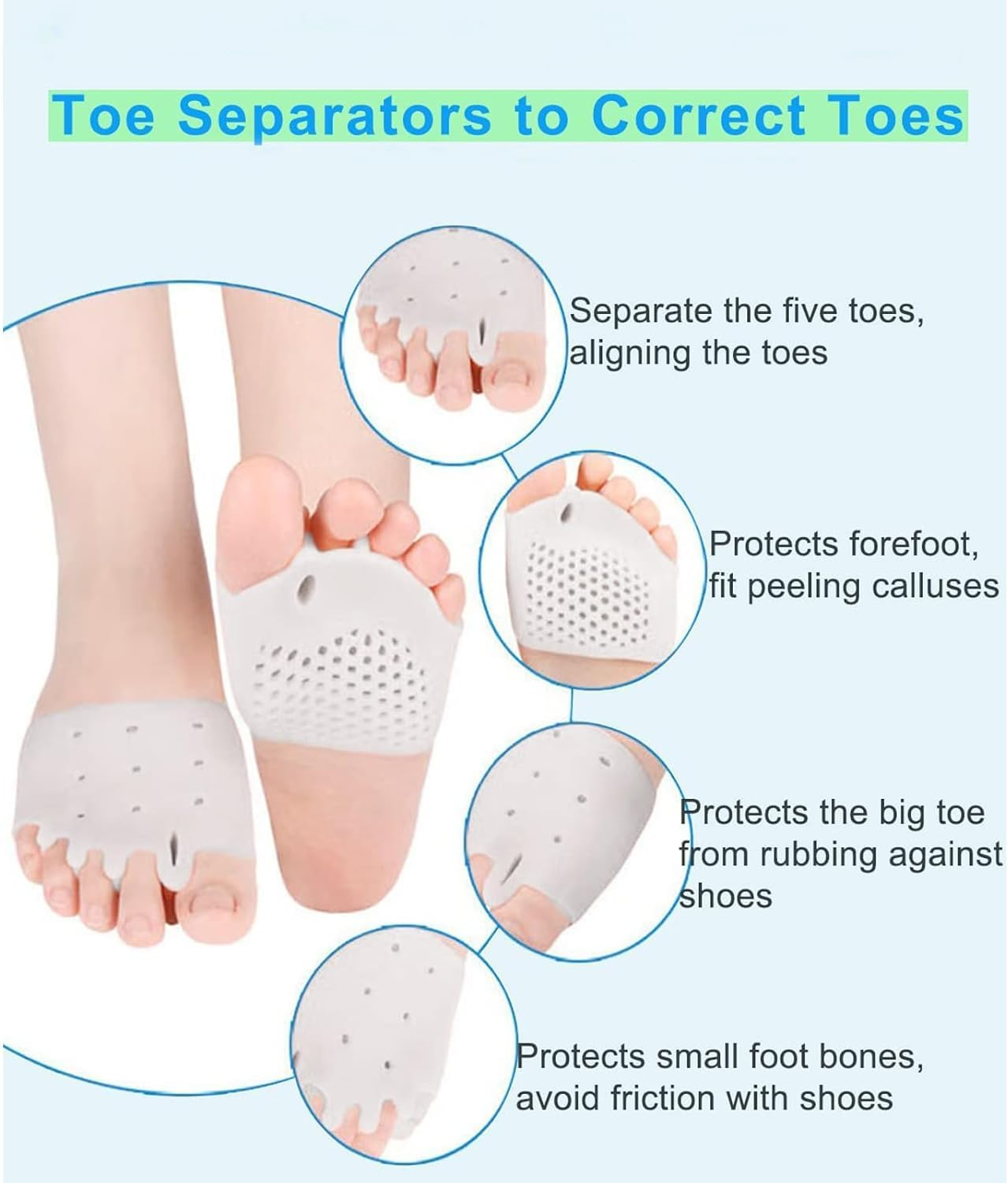 Soft Metatarsal Separator Correct Forefoot Cushion Pads, 2 Pair Metatarsal Pads Toe Separators, Metatarsal Pad with Gel Bunion Corrector Cushion image number 1