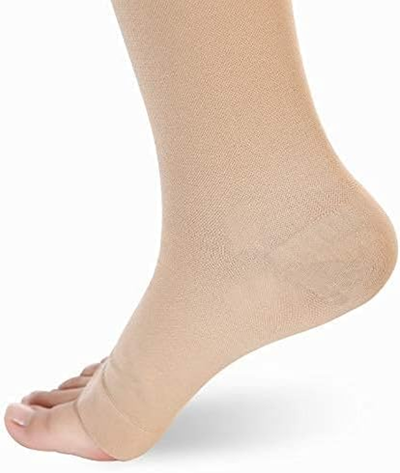 Leotruny Women Men 20-30 Mmhg Support Open Toe Thigh High Compression Stockings image number 6