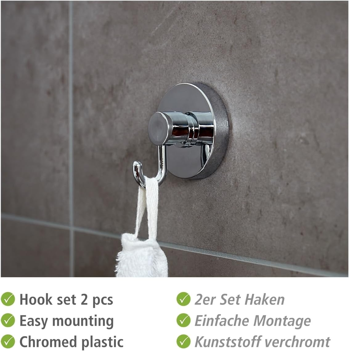 WENKO Wall Hooks with Loc-Vacuum Technology, for Hanging, Storage, for Shower, for Kitchen, No Drilling, No Holes, No Screws, without Nails, 9.29" X 1.57" X 3.74", Chrome image number 6