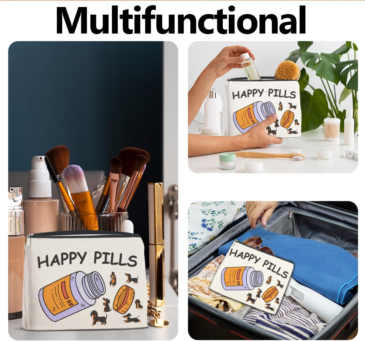 Lyogao Medicine Makeup Bag Gift for Dog Lover Dachshund Happy Pills Cosmetic Bag, Nurse Practitioner Gifts for Pharmacist RX Pharmacy Technician Vet Tech Veterinarian image number 5