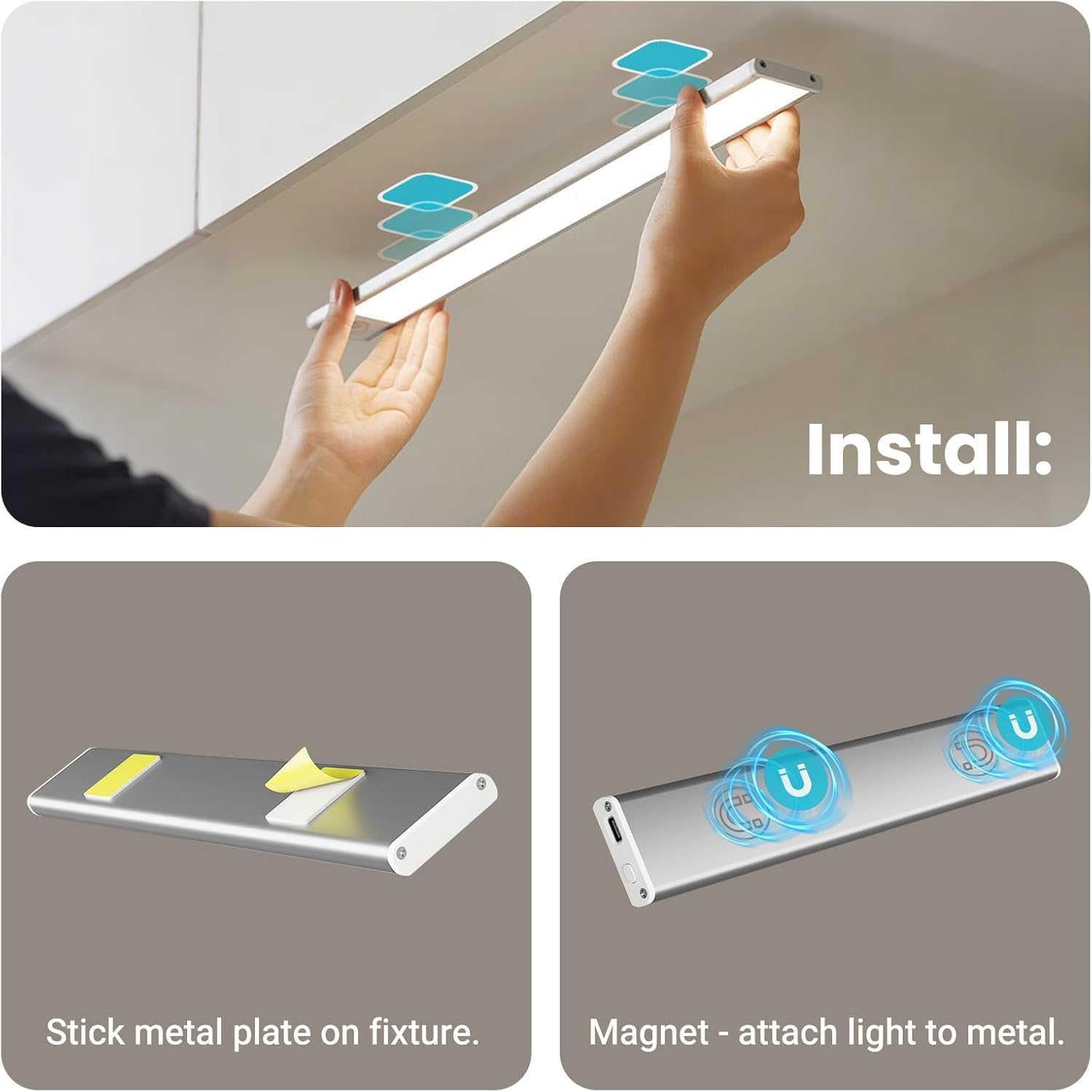 Roagoway under Cabinet Lighting, 2-Pack 40Cm Motion Sensor Lights with 1500Mah Battery, Magnetic Mount Automatic Light for Cabinet Kitchen Bedroom Hallway Indoor image number 2