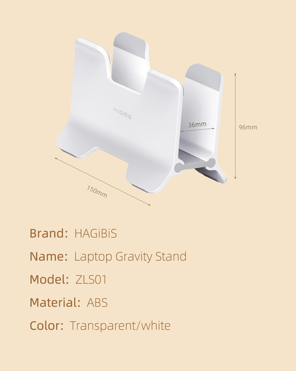 Hagibis Vertical Laptop Stand Desktop for Desk Gravity Locking Holder Dock save Space Improves Airflow for Macbook Pro, Mac Mini, Surface, HP, Dell, Chrome Book (White ABS) image number 1