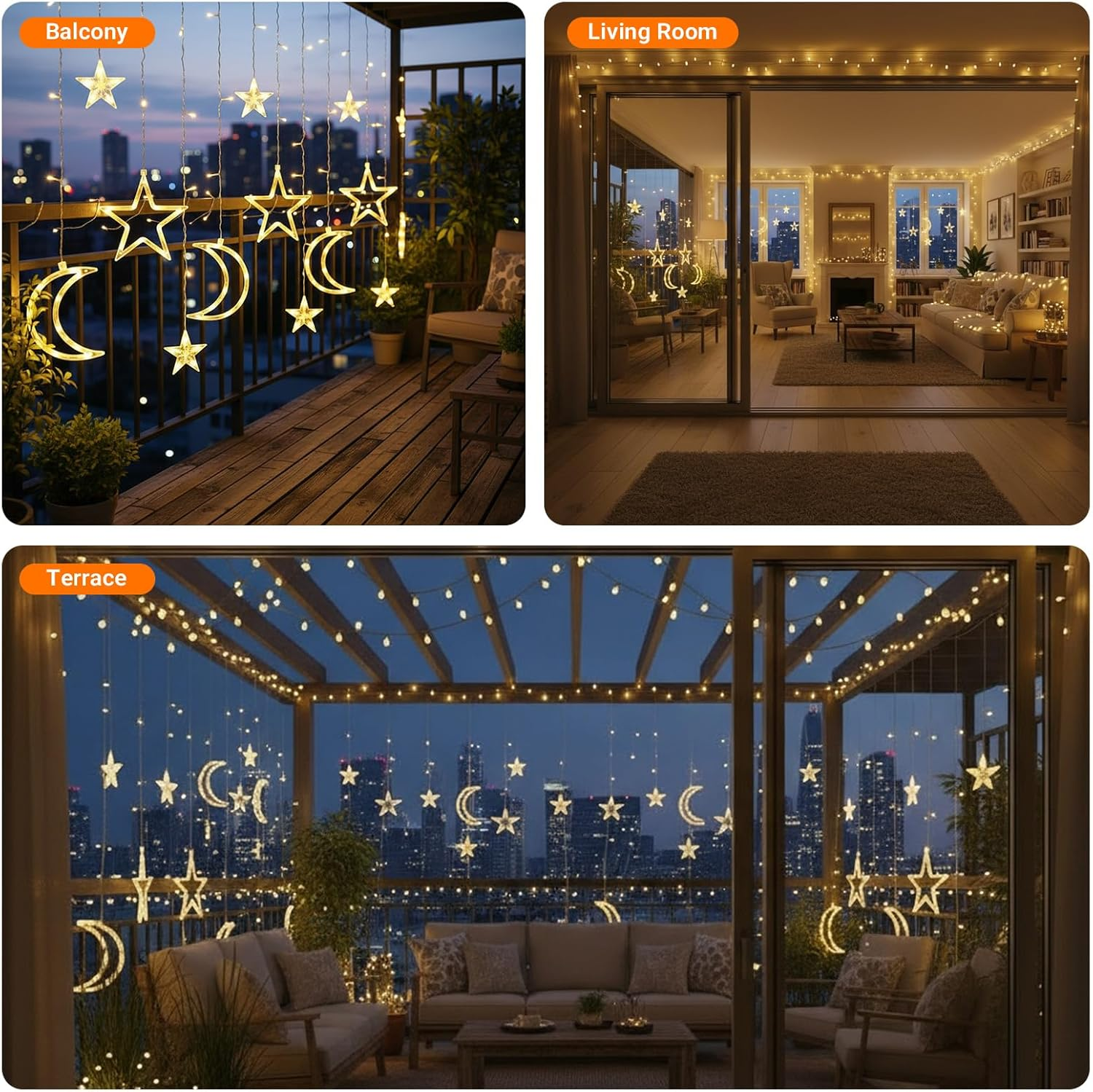 LIWEGHT Star & Moon String Lights &ndash; 3.5M 100 LED Battery Operated Fairy Lights Warm White Waterproof Lights for Bedroom, Tent & Patio Indoor/Outdoor Christmas & Wedding Decor image number 2