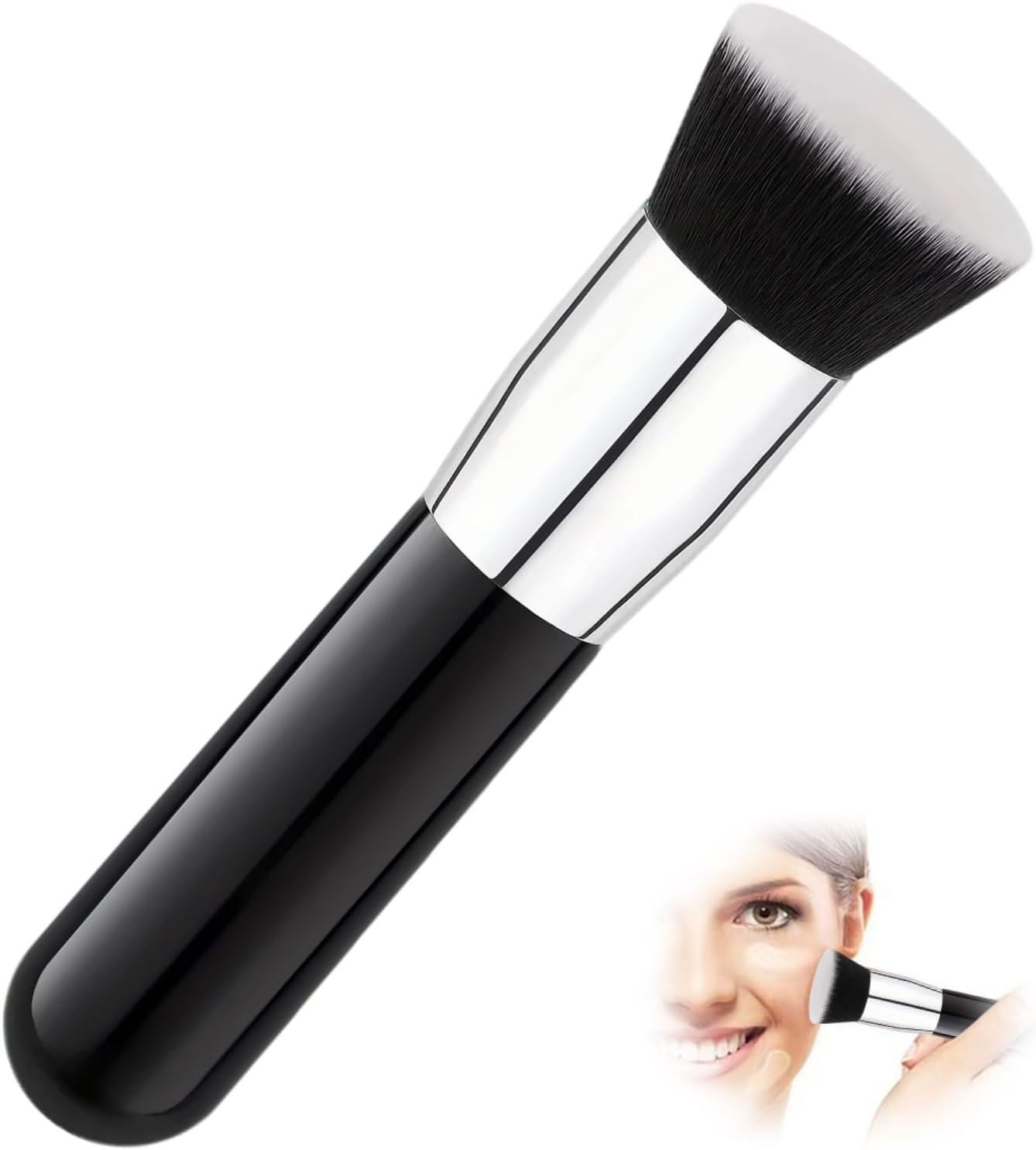 Flat Top Kabuki Foundation Brush for Liquid Makeup, Professional Buffing Blending Brush for Mineral Powder, Cream, and Liquid Foundation, Large Makeup Face Brush in Elegant Black image number 4