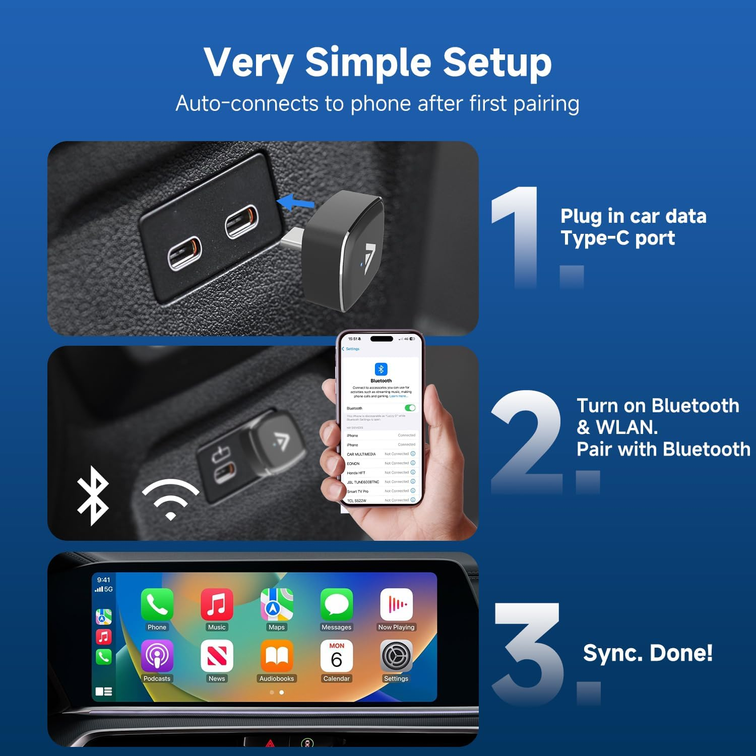 D7 USB C Wireless Carplay Android Auto Mini 2-In-1 Adapter, Alloy Shell, Compatible with 2016+ Factory-Installed Wired Carplay/Android Auto Cars, Plug & Play Car Play Dongle for Iphone & Androidphone