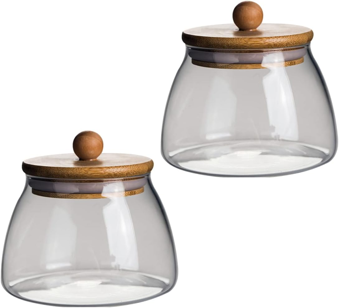 STOBAZA 2Pcs Glass Jar Wooden Lid Wedding Candy Storage Can Party Supplies for Home Kitchen Creative Glass Candy Jar for Snack and Dry Food Storage image number 6