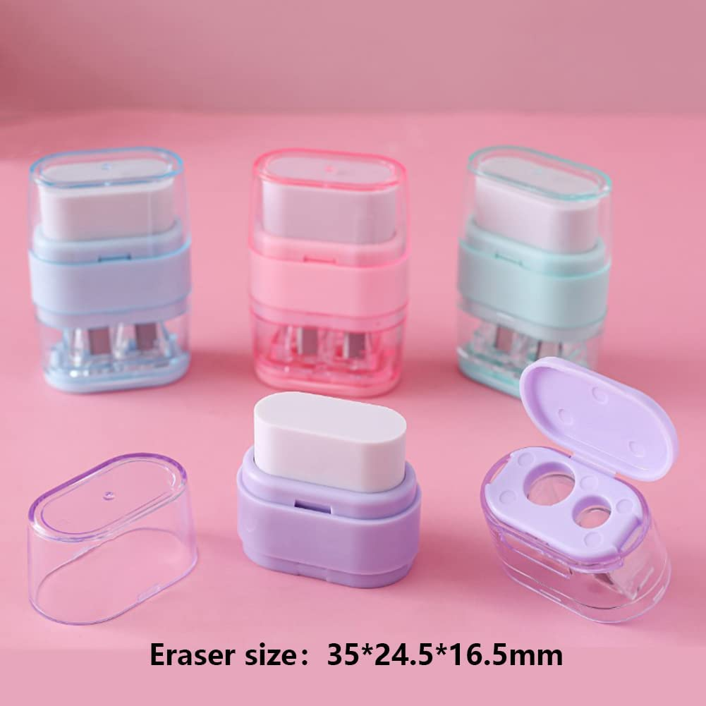 4 PCS Manual Pencil Sharpener with Eraser, Double Hole Multicolored Sharpener with Eraser Fun Stationery Back to School Supplies, Classroom Rewards, and Birthday Party Favors image number 5