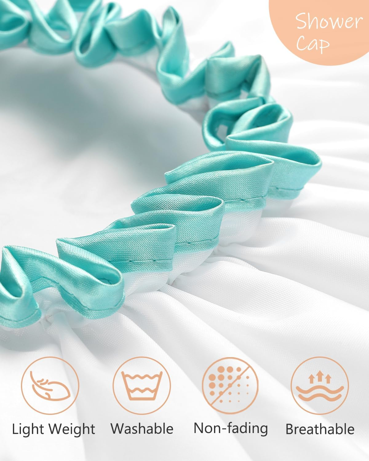 Mikimini Shower Cap for Women and Girls,Reusable,Waterproof, Washable, Cute and Soft,White image number 4