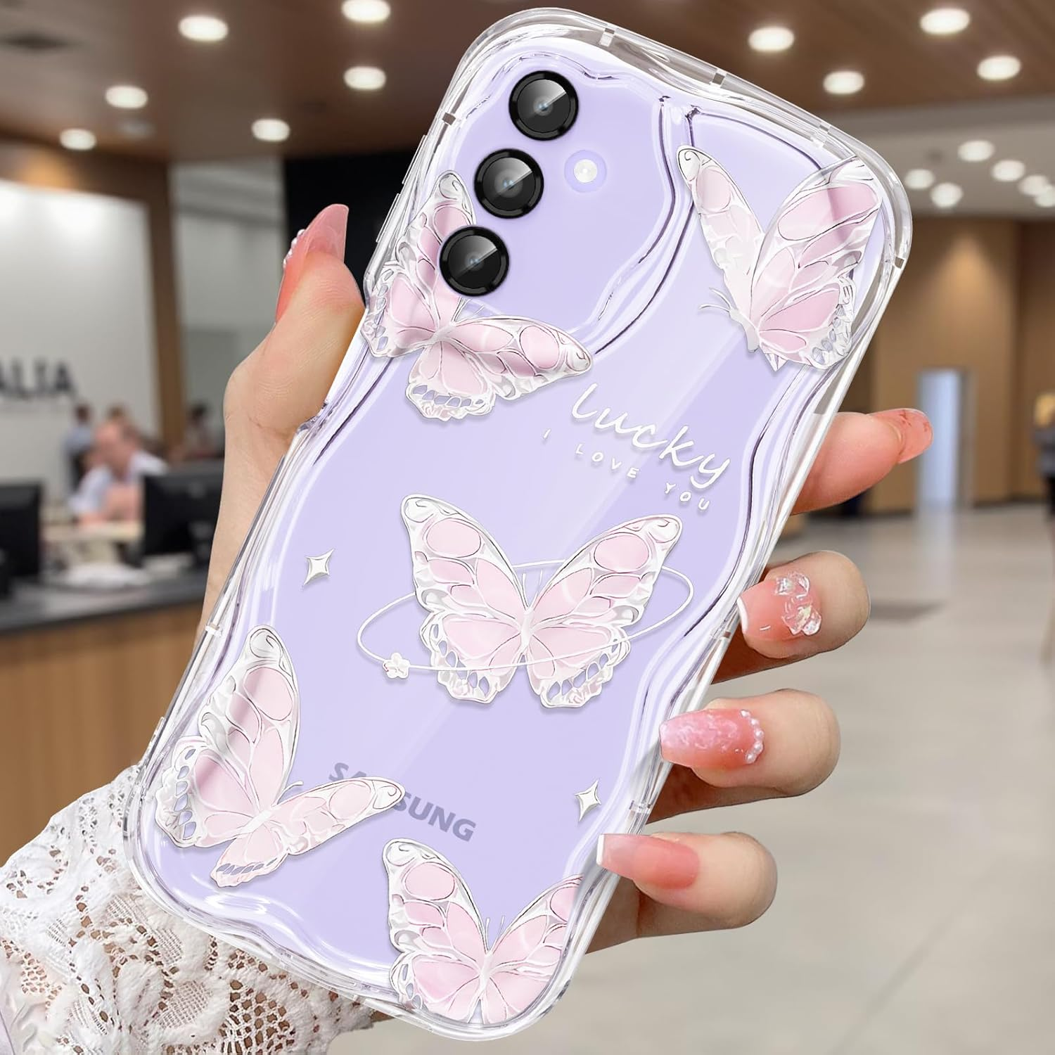 CASBST Compatible for Samsung Galaxy A32 5G Case, Pretty Butterfly Print Three-Dimensional Wave Clear Case for Girls Women, Soft Full Package Anti-Fall Cover for Galaxy A32 5G, Silver Butterfly