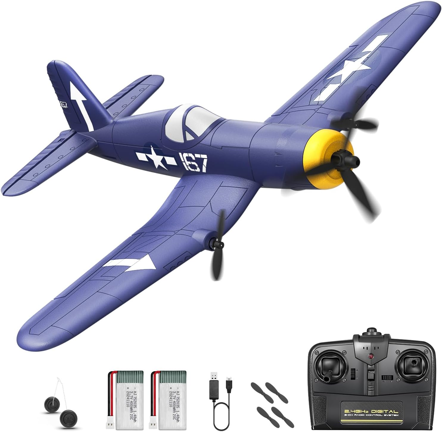 HAWK'S WORK 3 Channel RC Plane F4U Corsair, Remote Control Warbird Ready to Fly, 2.4Ghz 6-Axis Gyro Stabilizer, Easy to Fly for Kids & Beginners image number 2