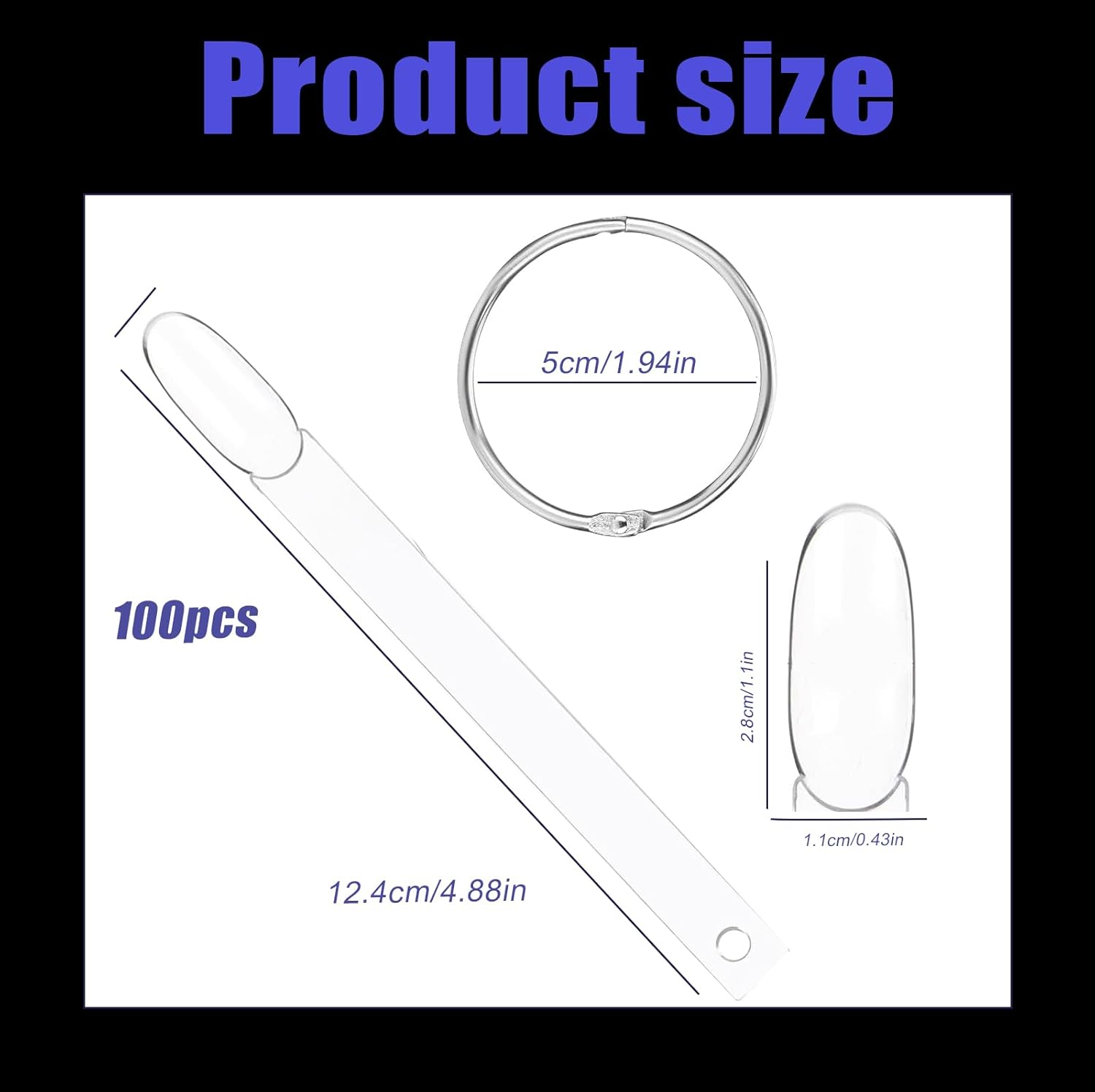 100 Pcs Nail Colour Display Tips, Clear Nail Swatch Sticks, Practice Nails, Nail Swatch, Salon Nail Samples Sticks for Gel Polish, Practice, Tips & Designs (Round Shape) image number 1