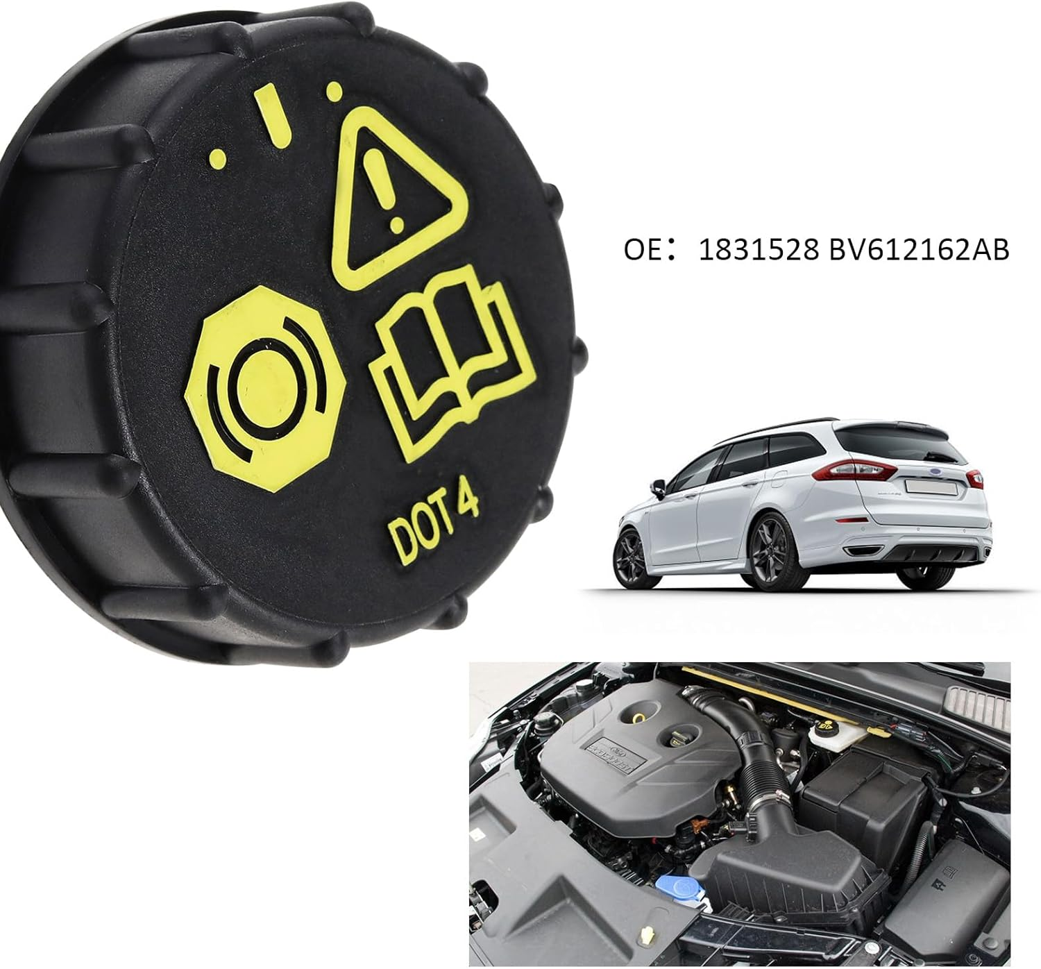 SG Store Car Brake Fluid Bottle Cap Car Brake Fluid Reservoir Cover 1831528 BV612162AB Car Brake Fluid anti Spill Cap Compatible with Ford Focus Mondeo Cmax Smax image number 5