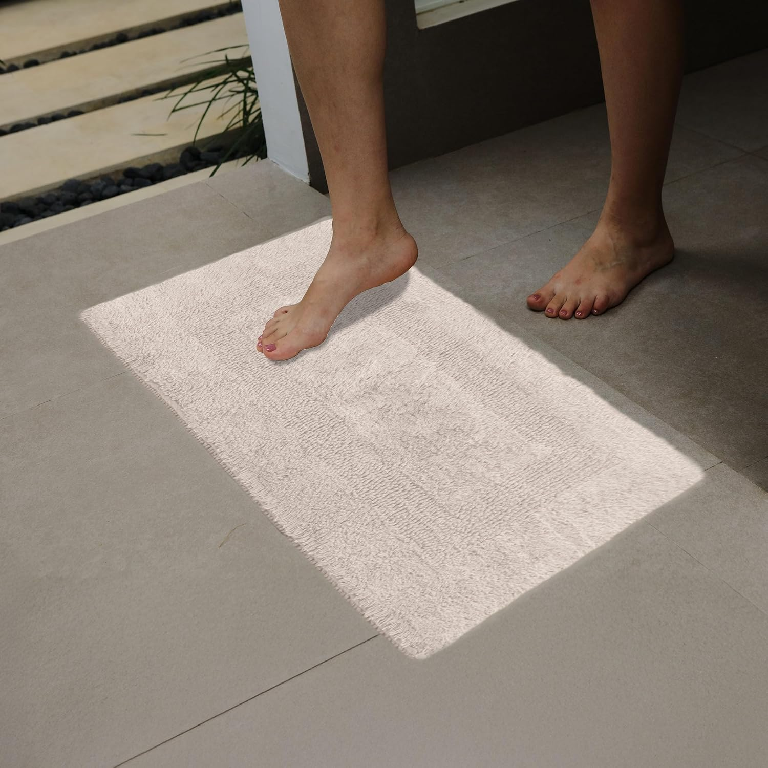 Lavish Home Cotton Bath Mat Set- 2 Piece 100 Percent Cotton Mats- Reversible, Soft, Absorbent and Machine Washable Bathroom Rugs by (Ivory) - Brown image number 4