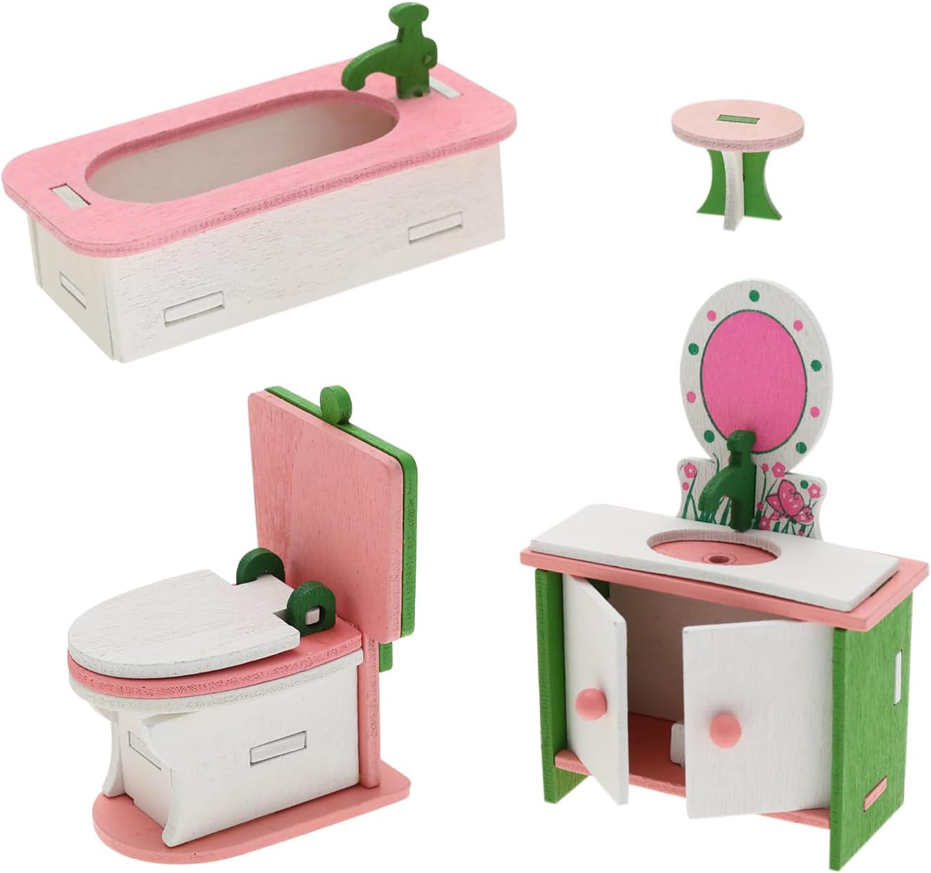 Emsea 4Pcs Wooden Dolls Furniture Miniature Dollhouse Wooden Furniture Dolls House Decoration Dollhouse Play for Girls Dollhouse image number 5