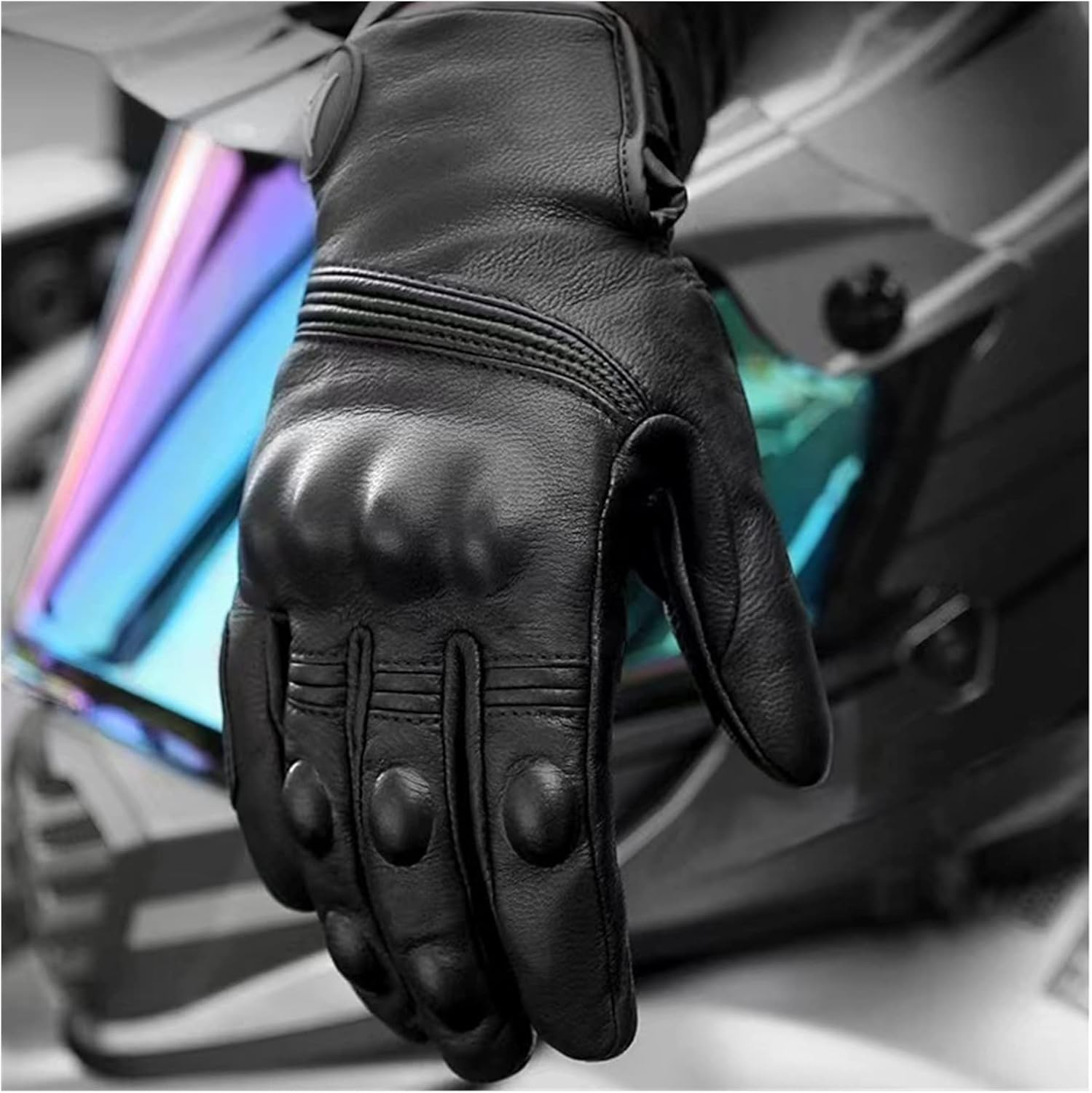 KANGYEBAIHUODIAN Warm Motorcycle Gloves Leather Winter Thermal Inner Gloves Women Men Invierno Luvas Hombre Hiver Guante Touch Screen Wearable (Color : Black, Size : L) image number 2