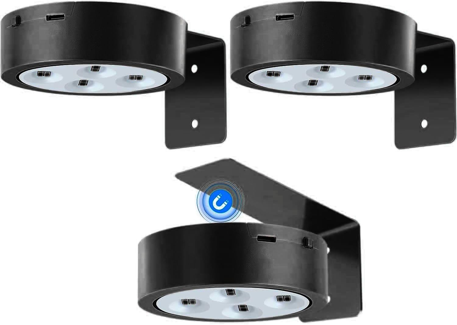 3PCS Battery Operated Picture Light, Wireless Picture Lights for Wall Rechargeable, Remote and Dimmable Timer Art Display Light for Picture Artworking Frame Portrait, Wall Decor Puck Lights (Gold)