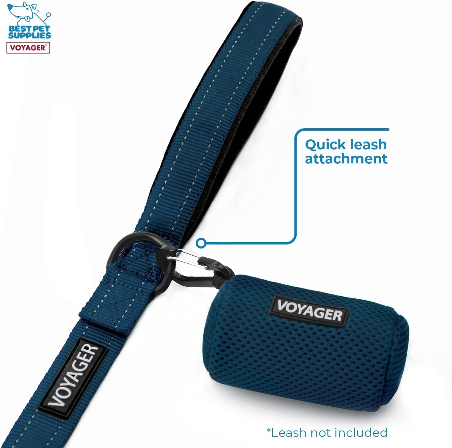 Best Pet Supplies Dog Poop Bag Holder Leash Attachment with 15 Bags, Blue, Reusable Mesh Dispenser Pouch for Travel, Walking, Park, and Outdoor Use, Soft and Durable with Clip-On image number 5