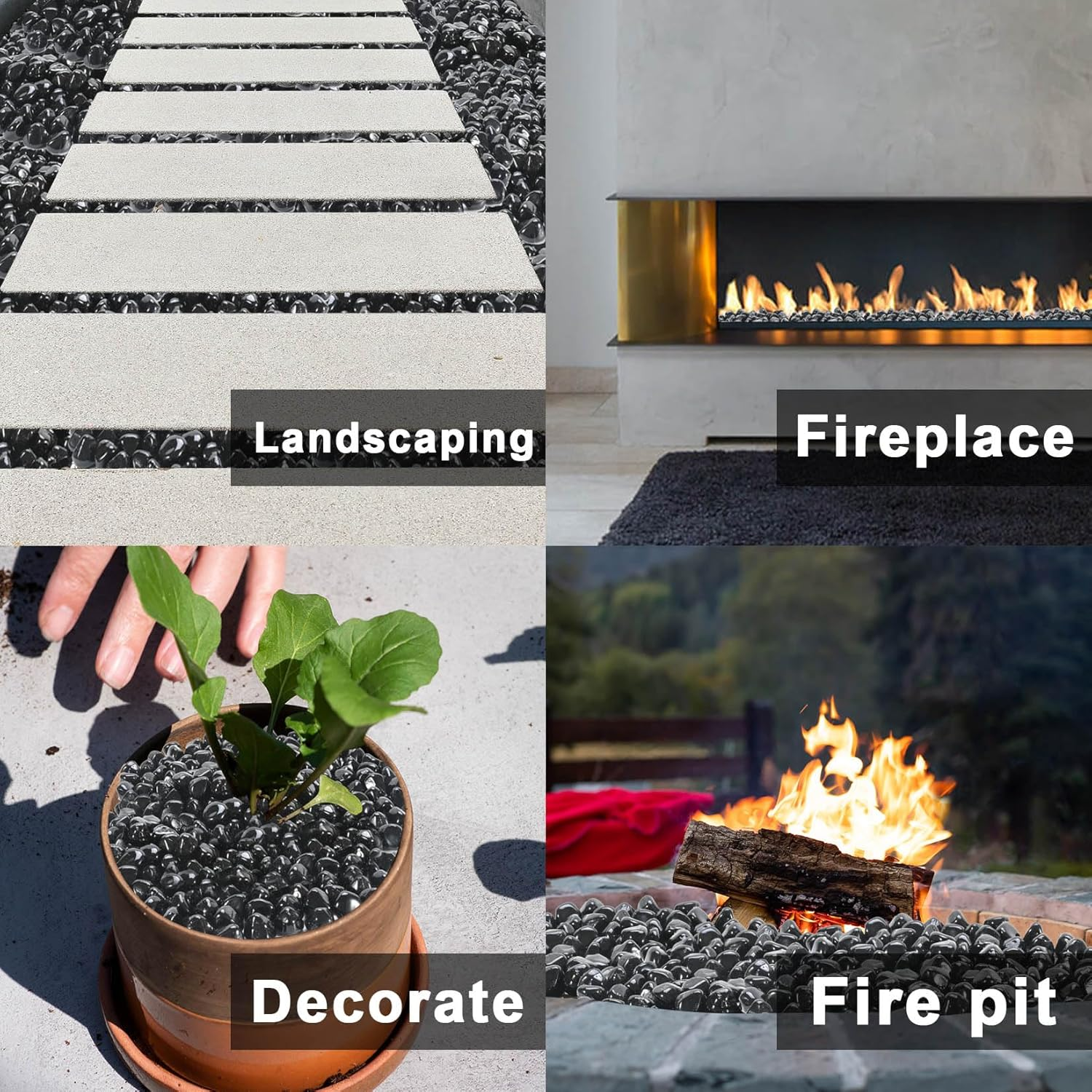 Gassaf Diamonds Fire Glass for Gas or Propane Fire Pit Fireplace & Landscaping 10-Pound 1 Inch (Onyx Black Luster) image number 5