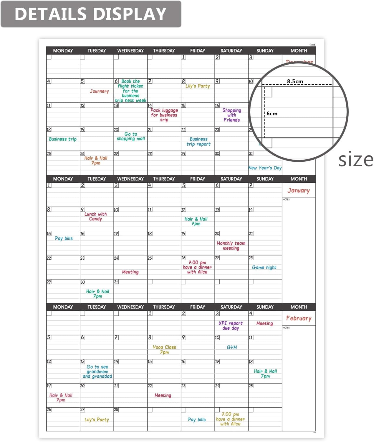 Colorage Large Wall Calendar Undated - Three Monthly Dry Erase Reusable Planner, Giant Laminated Poster, Goal & Task Organizer for Your Home, Office, School Includes 4 Sticker Dots, 101 Cmx73 Cm image number 2