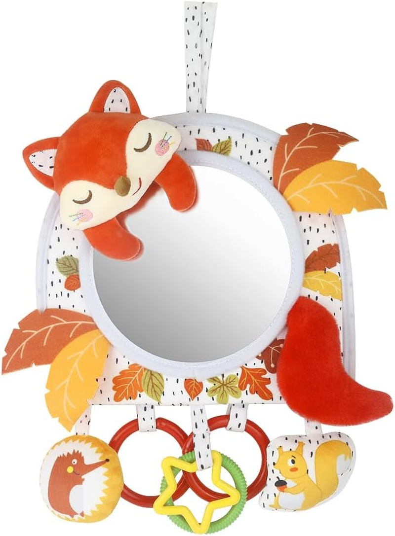 Baby Activity Hanging Toy with In-Sight Car Mirror, Adjustable for Car Seats, Strollers, Cribs, and Tummy Time, with Rattles, Crinkle Sounds, and Animal Design (Fox) image number 5