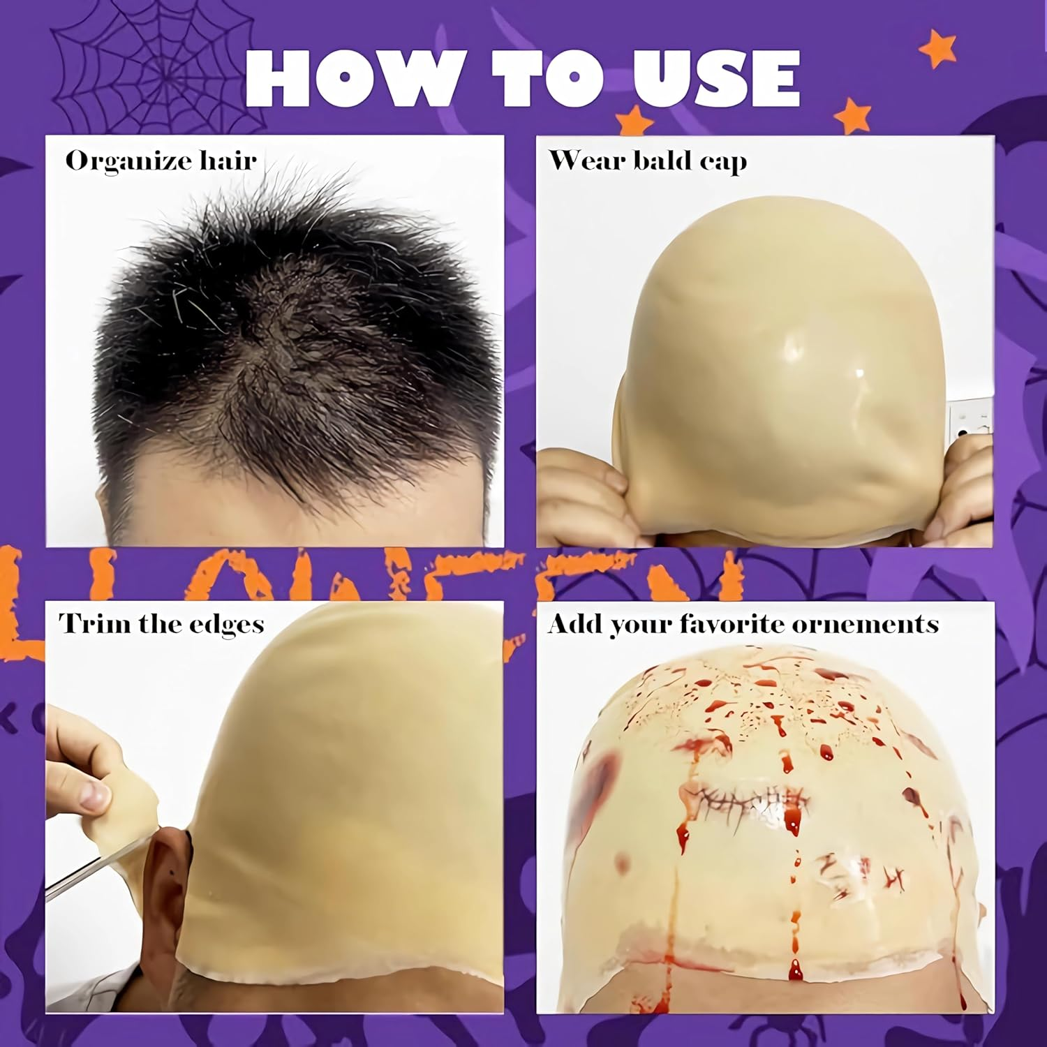 Balding Latex Hat, Beige Realistic Head Skin Balding Hat Wig for Men and Women - Halloween Costumes, Makeup Accessories, Theater, Role-Playing and Costume image number 4