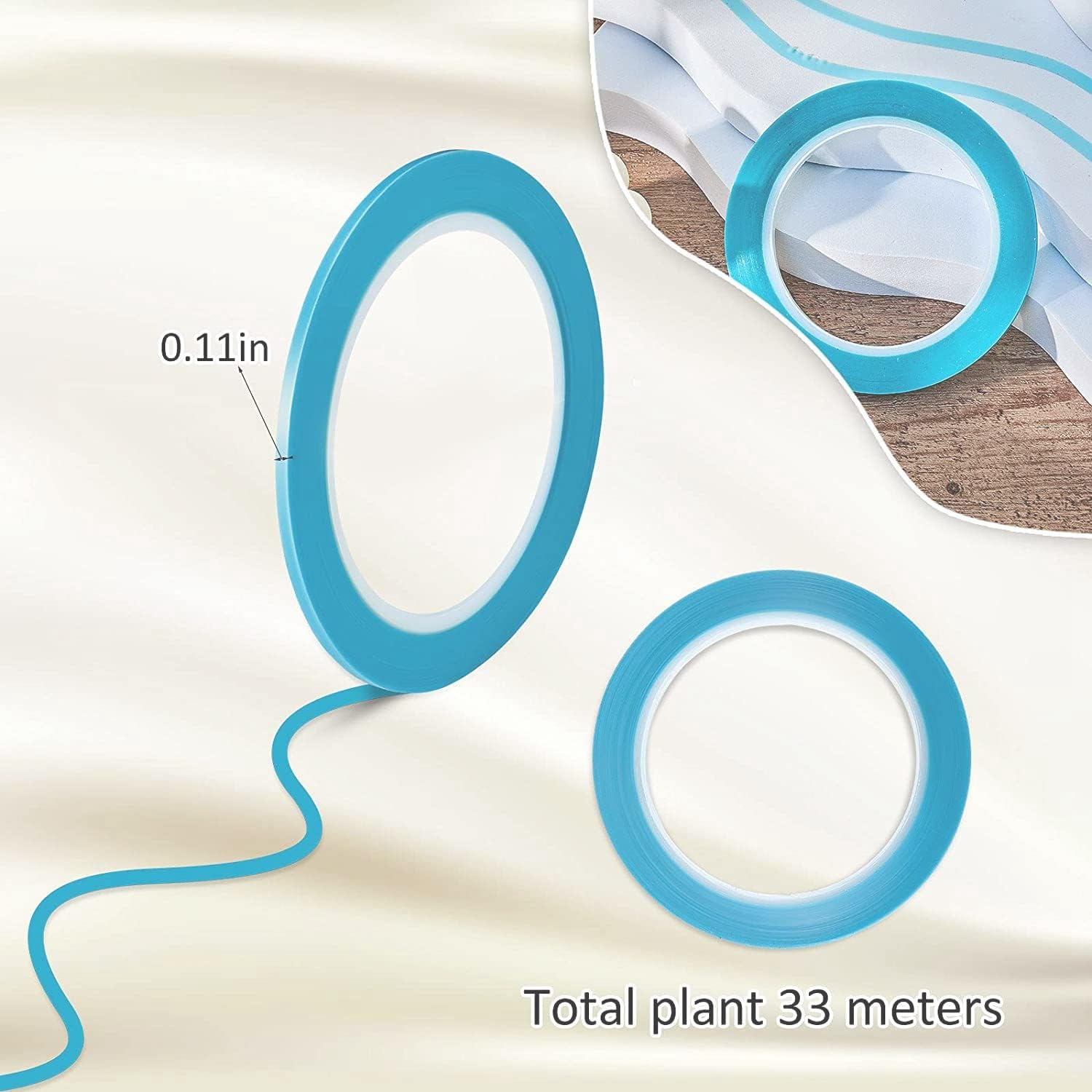 Fine Line Tapes 1/8 Inch 3Mm Vinyl Fine Line Masking Tape for Curves Automotive Car Painter, 33 Meters for Each Roll