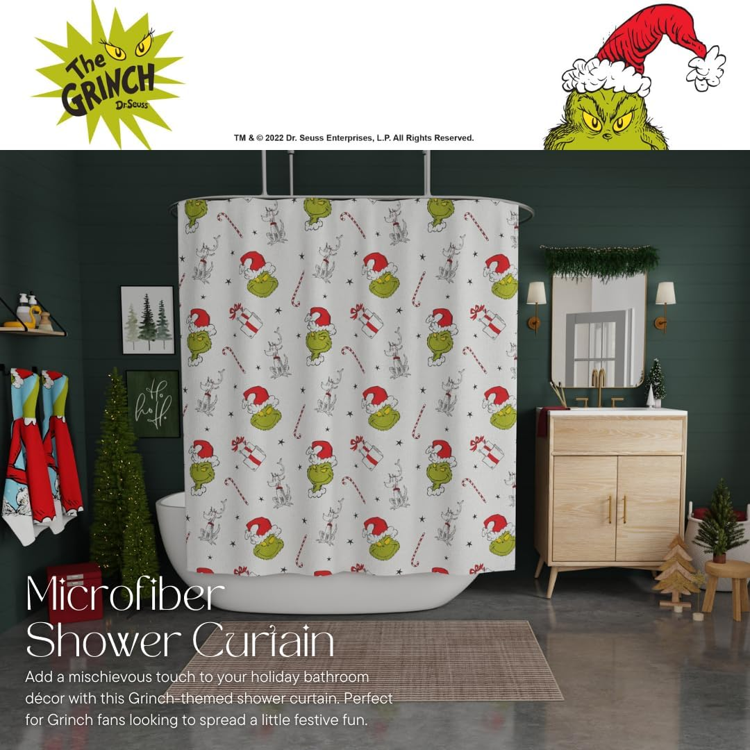 Franco Grinch Holiday Christmas Bath Microfiber Shower Curtain, 72X72, (Officially Licensed Product) image number 3