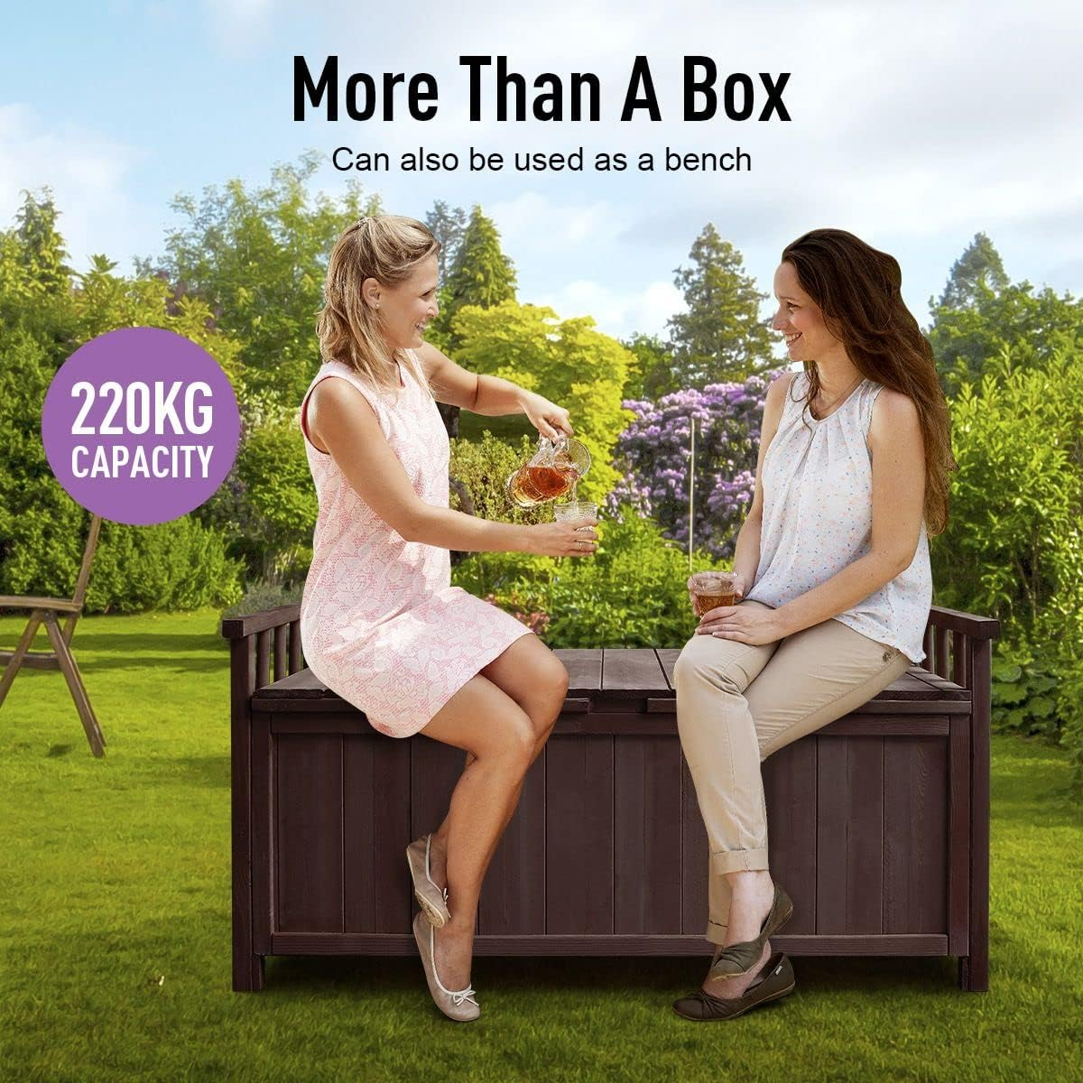 AUSWAY Outdoor Storage Box Wooden Garden Bench Toy Tool Cabinet Patio Bin Deck outside Container