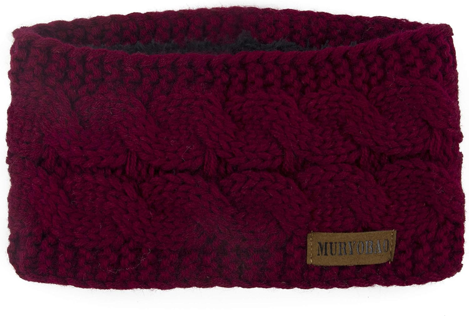 Muryobao Women Winter Warm Headband Fuzzy Fleece Lined Stretch Thick Cable Knit Head Wrap Ear Warmer (Wine Red) image number 1
