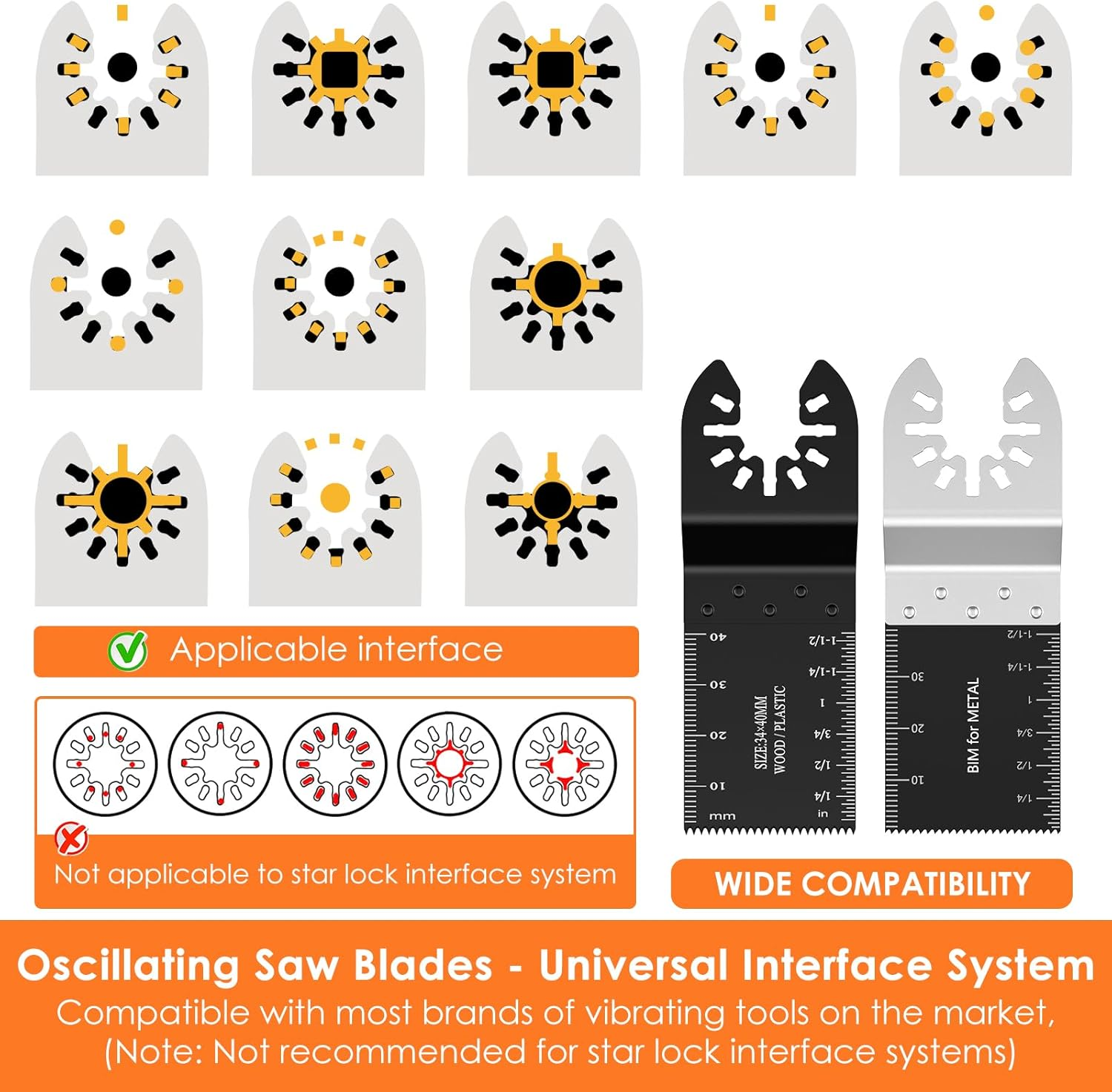 33Pcs Oscillating Saw Blades Set, Universal Titanium Bimetal Oscillating Multi Tool Blades, Titanium Bimetal Oscillating Multi Tool Blades with 3 Adapters for Cutting Metal Wood