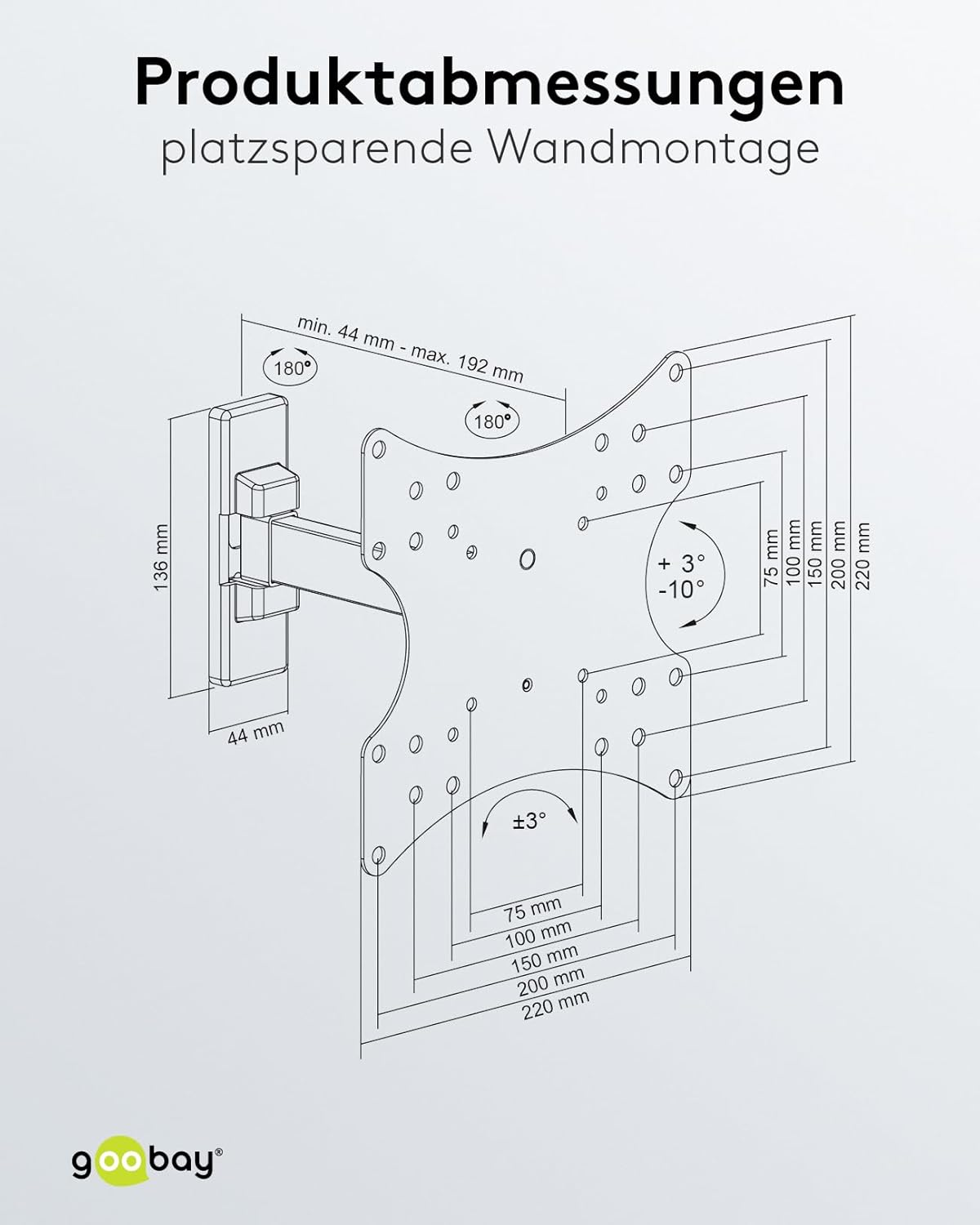 Goobay Fullmotion S2 Single-Arm Wall Mount for TV Size 23-42, Black