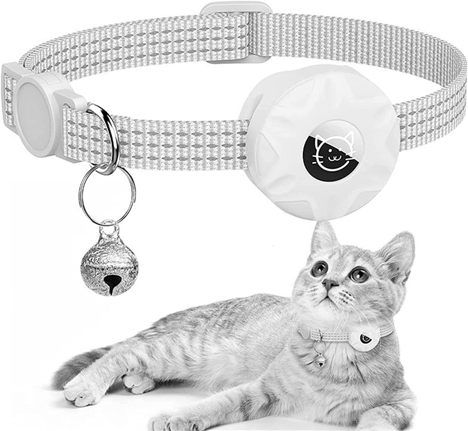 Airtag Cat Collar, Reflective Kitten Collar Breakaway Apple Air Tag Cat Collar with Waterproof Airtag Holder Compatible and Bell, Lightweight Tracker Cat Collars for Cat Dog Kitten Pupp(White) image number 3