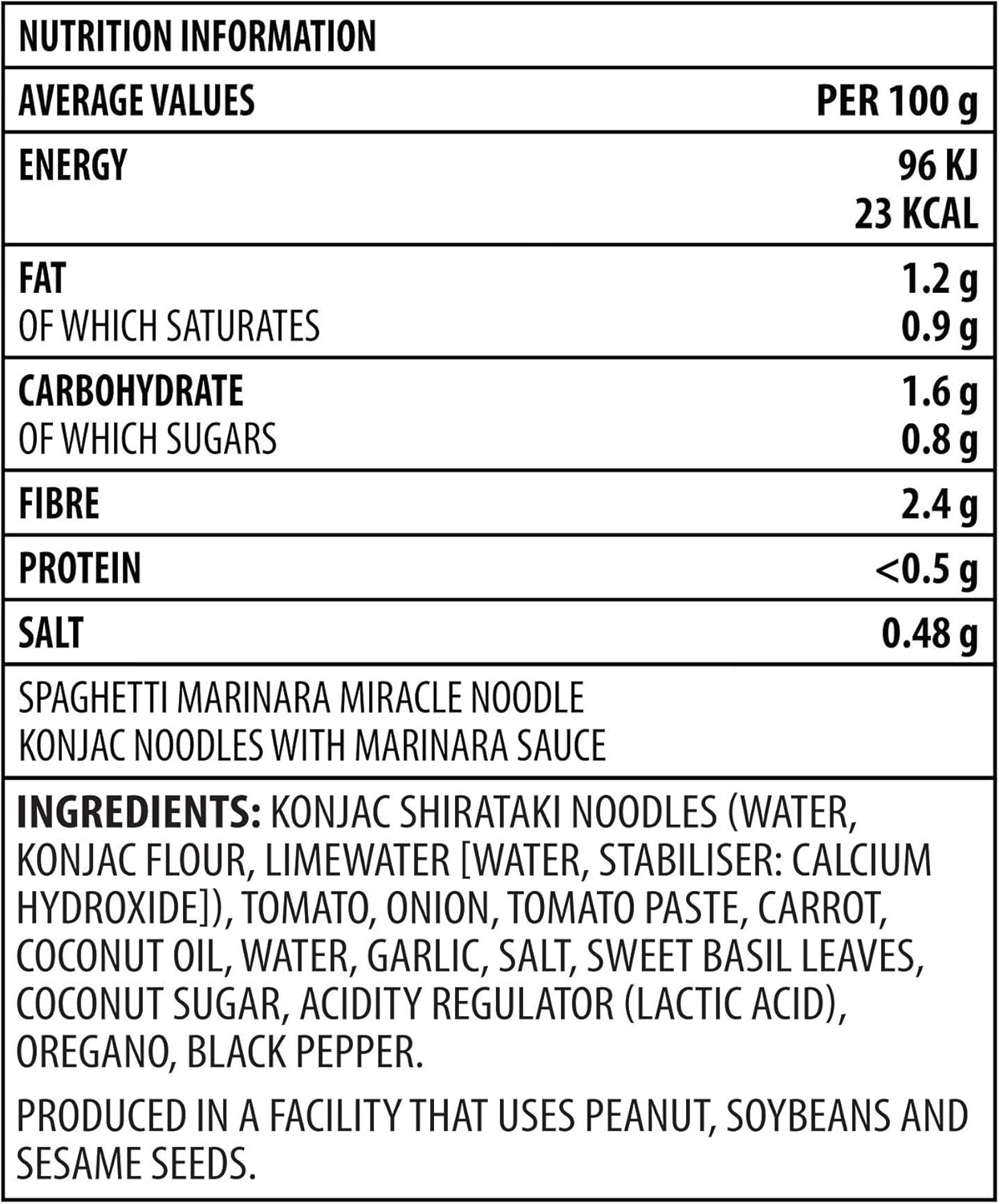 Miracle Noodle Gluten Free Vegan Spaghetti Marinara Noodles 280 G