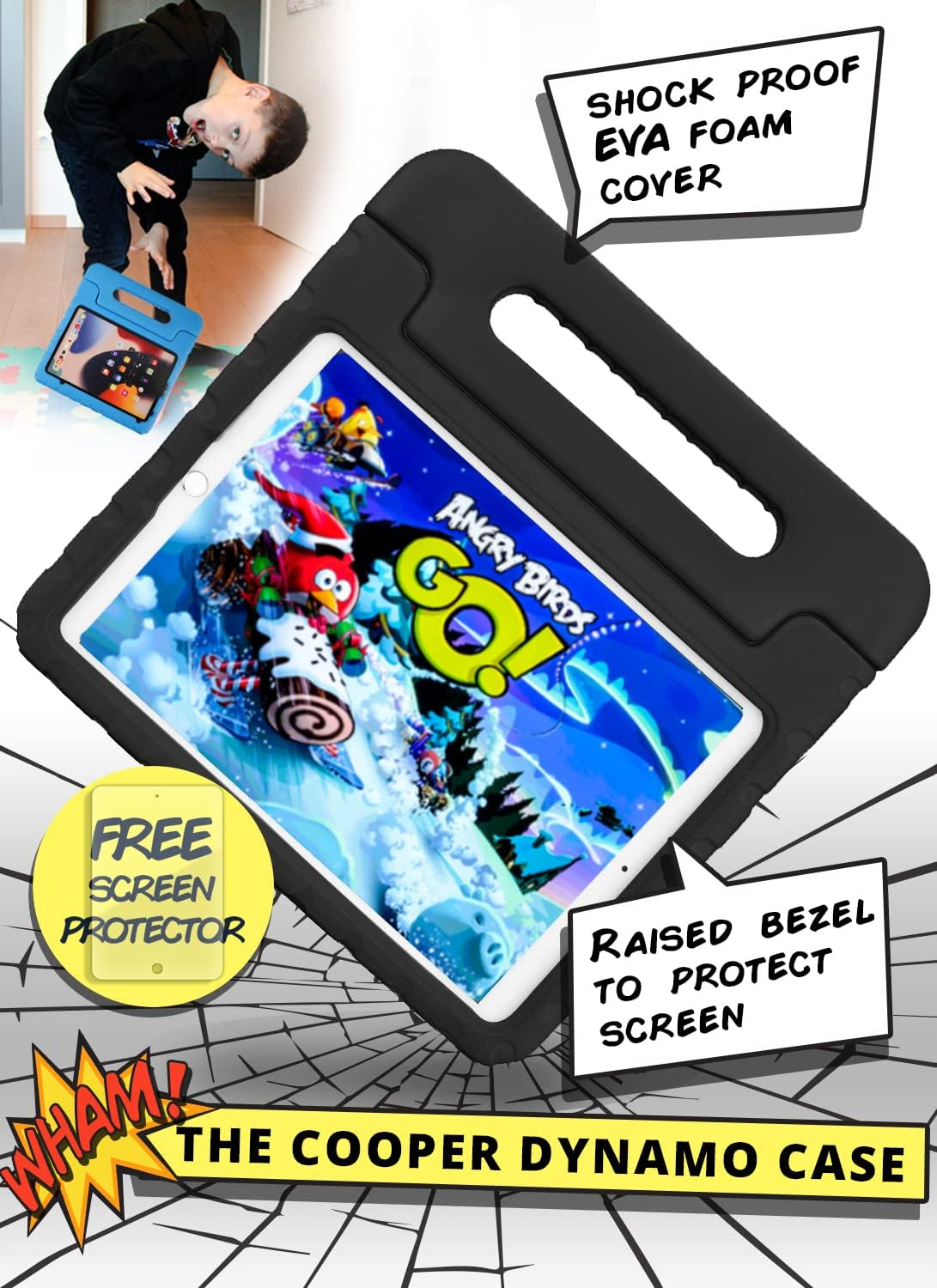 Official Cooper Dynamo Ipad 9Th Generation Case for Kids Fits Ipad 10.2, 8Th, 7Th Gen, Air 3, Pro 10.5 | Rugged, Lightweight, Kids Proof Case with Magic Handle & Stand, Pencil Holder (Licorice Black) image number 3