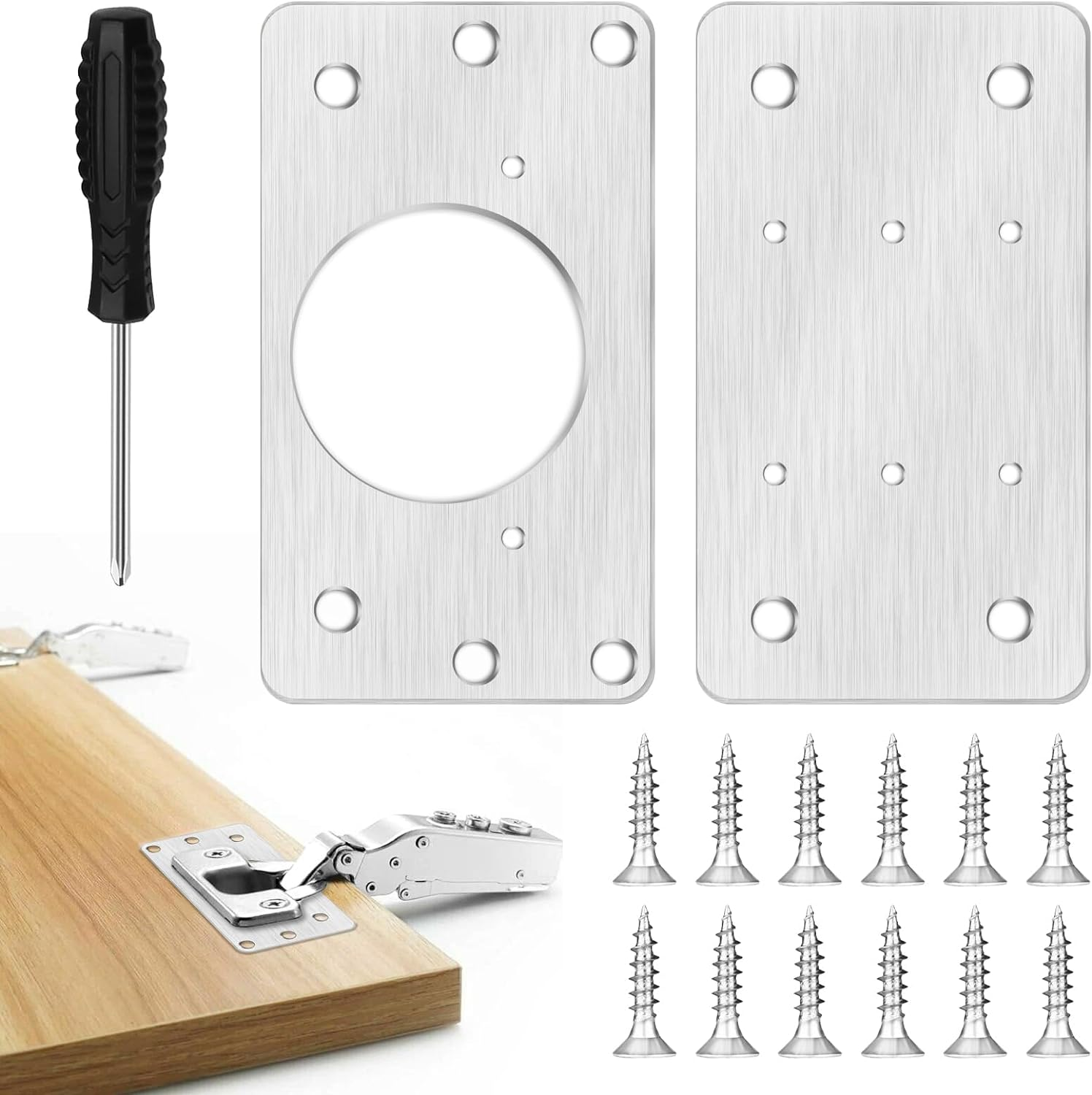 Cabinet Hinge Repair Plate, Cabinet Repair Plates,Stainless Steel Hinge Repair Brackets, Hinge Fixing Plate for Wooden Cabinet Door, Kitchen Cabinet, Wardrobes (6 Pcs, Cabinet Hinge Repair Plate) image number 3