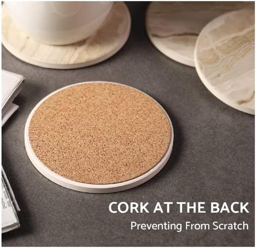 QYINXIU Drink Coasters with Holder, Absorbent Coaster Sets of 6, Marble Style Ceramic Drink Coaster for Tabletop Protection,Suitable for Kinds of Cups, Wooden Table, Cool Home Decor, 4 Inches (Beige) image number 2